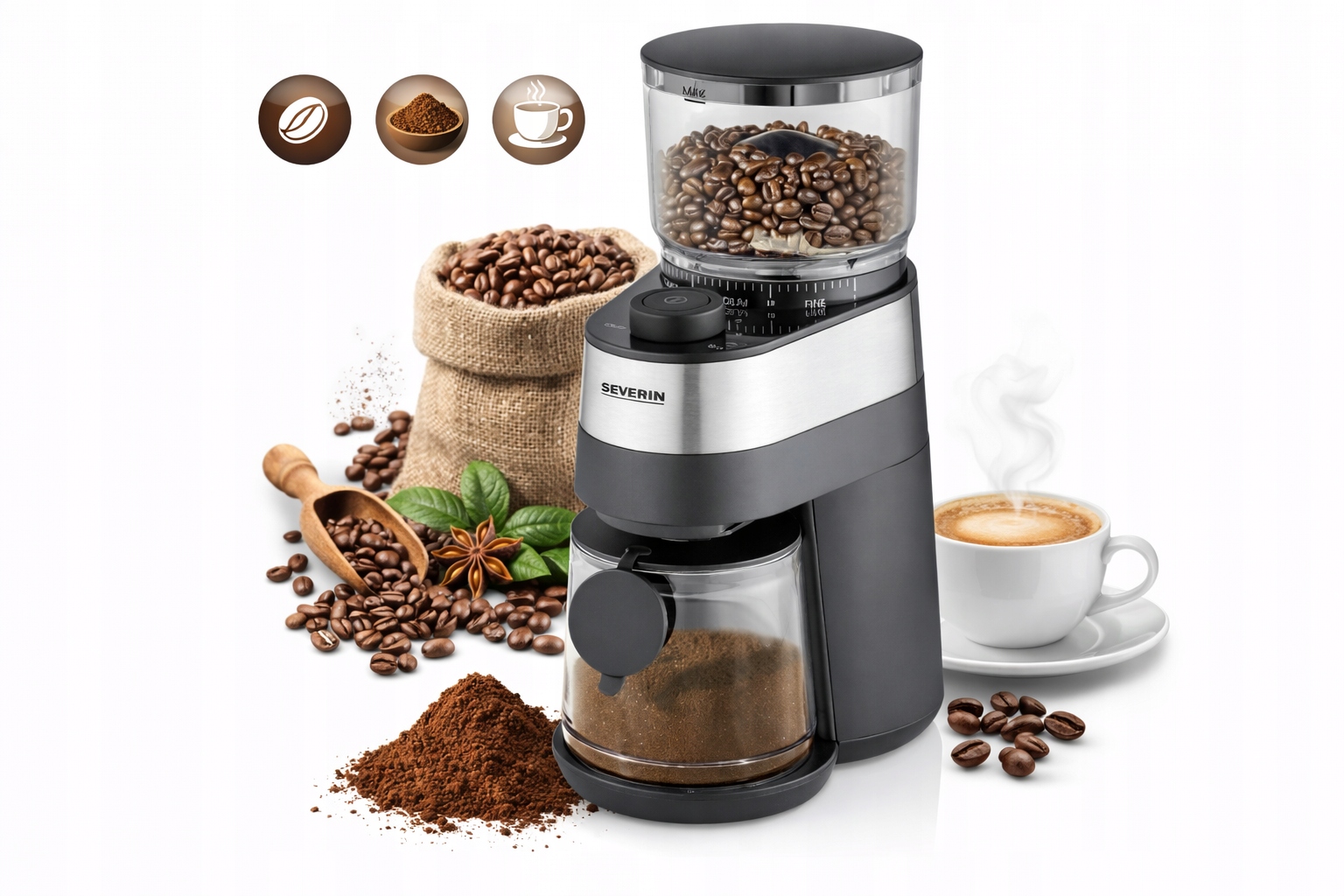 Młynek Do Kawy Żarnowy 140W 30 Stopni 240G Severin KM3880