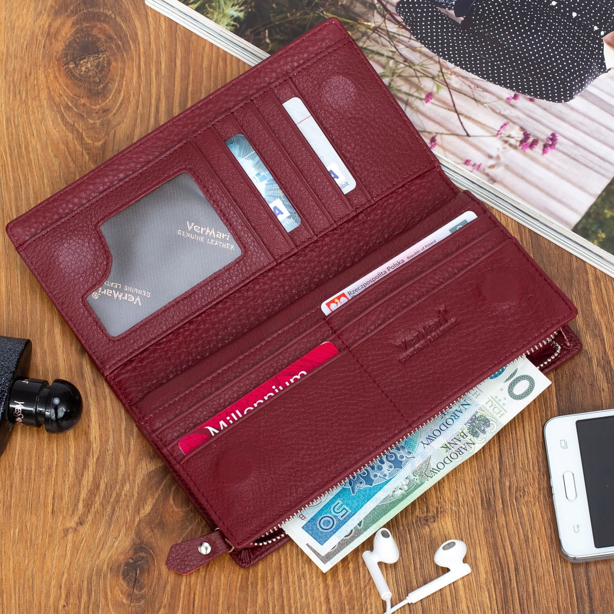 Portfel damski Skórzany VerMari Morbido Bordowy Wielkość duży