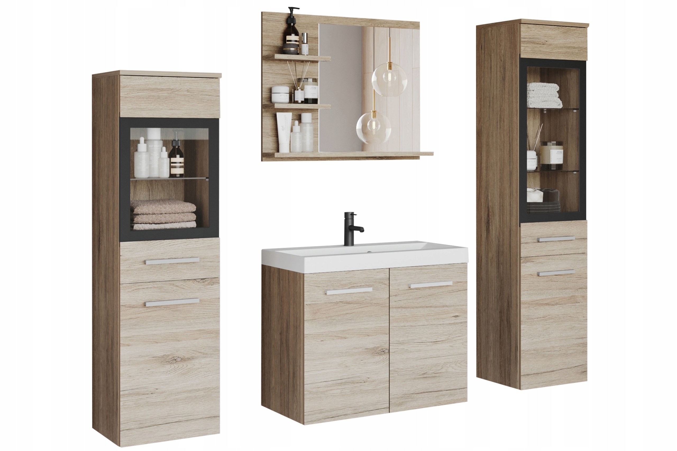 Koupelnová sada závěsného nábytku s umyvadlem, sloupky a zrcadlo sanremo mat