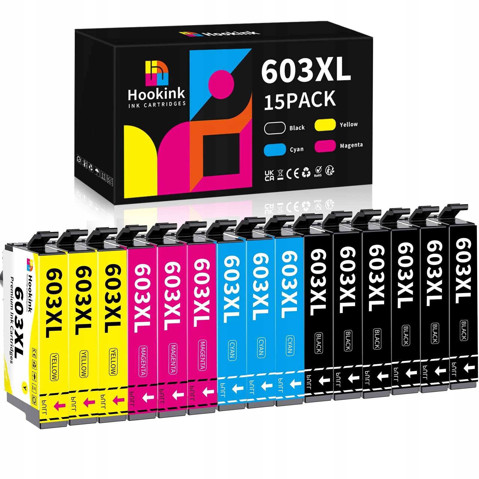 Hookink Sada kompatibilních inkoustů Epson 603XL XP-2100 WF-2810 15 Kusů