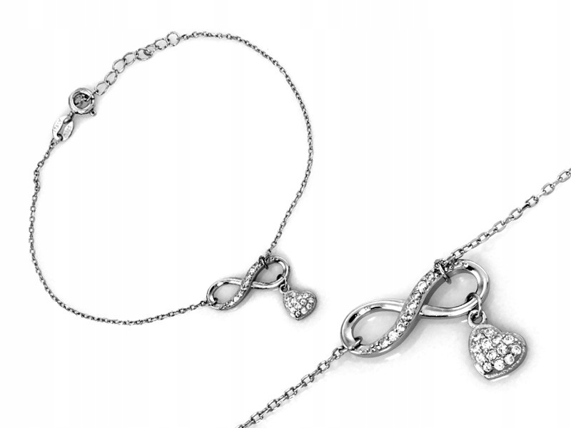 Stříbrný náramek pro ženu 925 Nekonečno Se Srdcem a zirkony