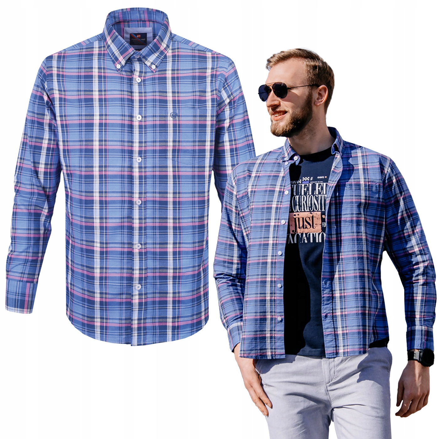 Pánská Kostkovaná Košile s dlouhým rukávem, bavlněná, slim fit Pako Jeans