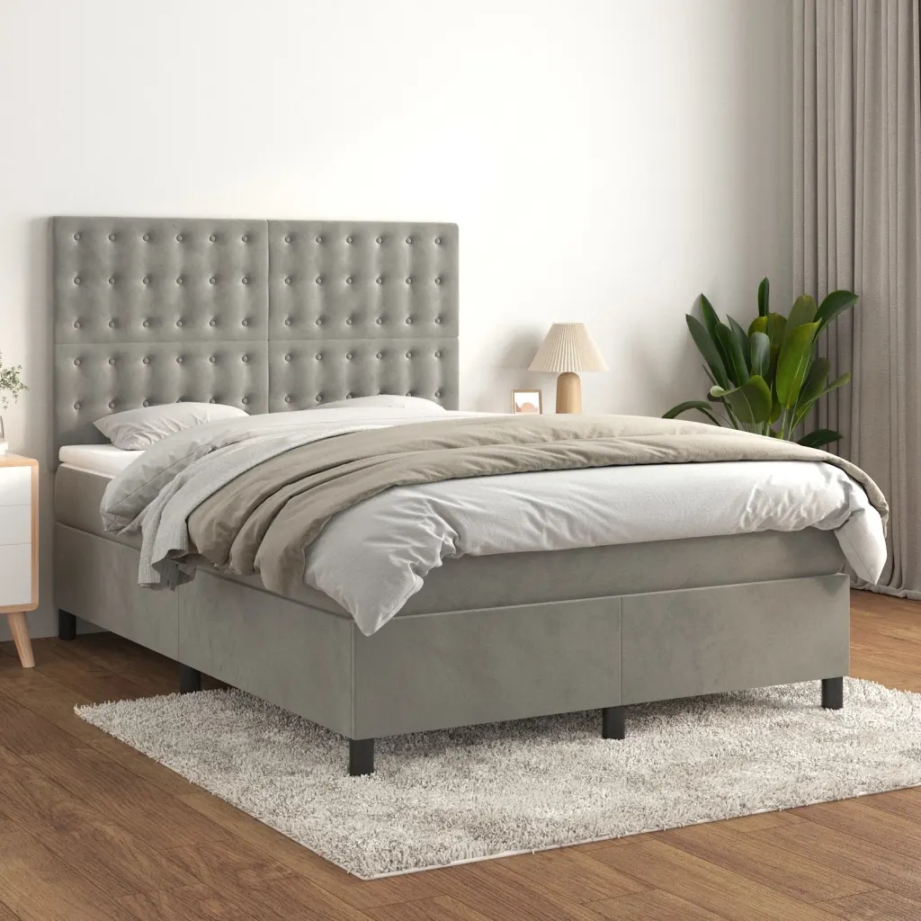 Box spring postel s matrací světle šedá 140x190 cm samet Šedá 3143259