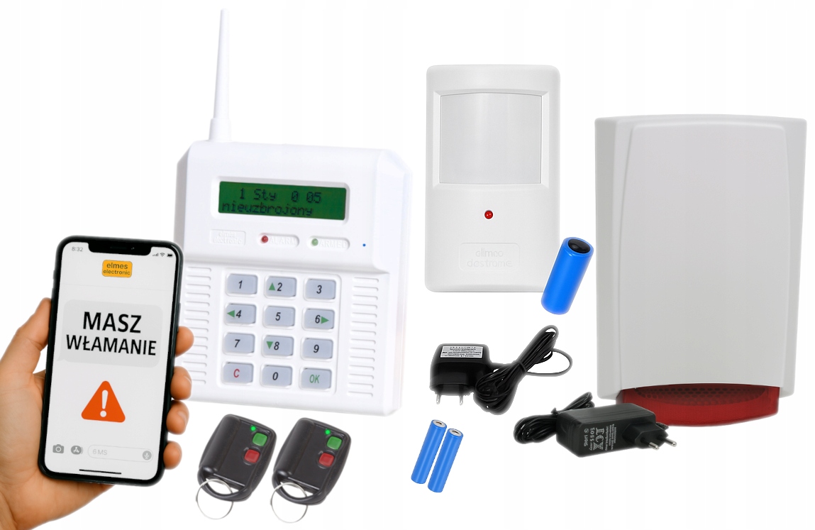 System Alarmowy Bezprzewodowy Elmes Gsm Sms Clip Czujka Ruchu 2 Piloty