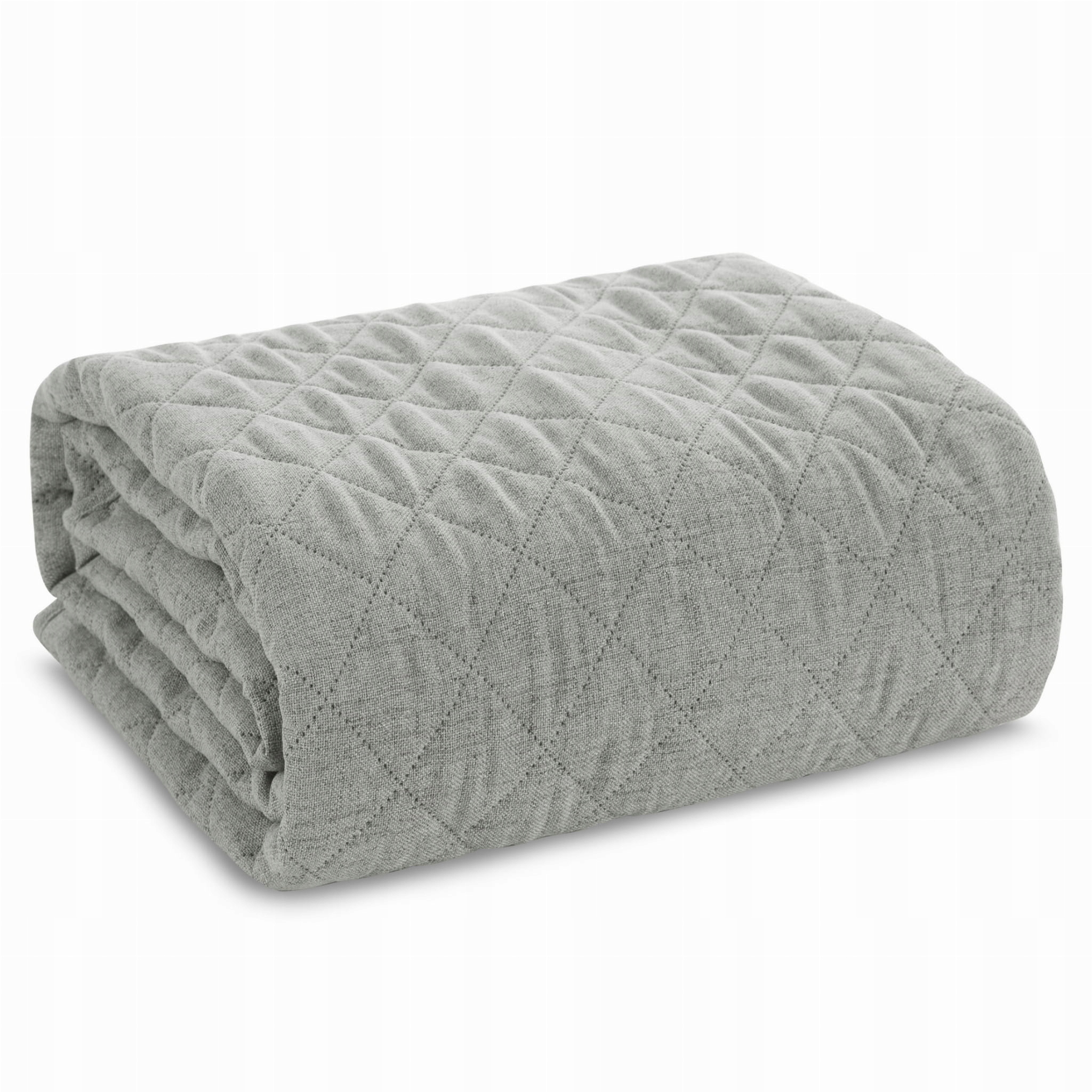 Dekorační přehoz Len 170x210 elegantní ocelová popelavá prošívaná přikrývka