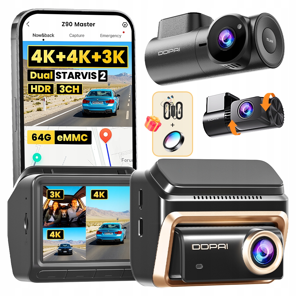 Videorekordér Ddpai Z90 Master Kamera 4K Hdr MINI3X Zadní Hardwire Kit