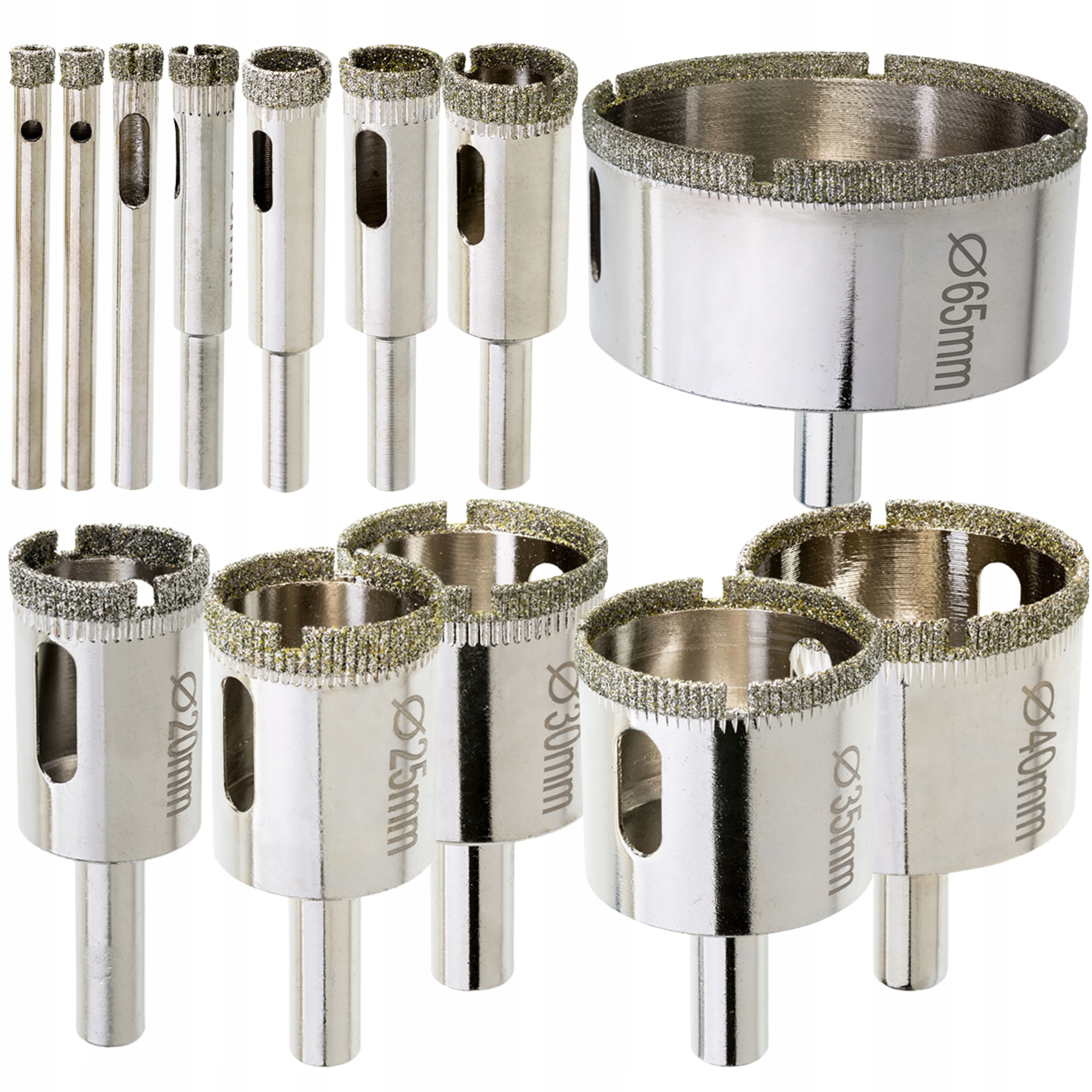 Otwornice Diamentowe Koronka Do Gresu Płytek Glazury Zestaw 12szt ⌀ 4-65mm