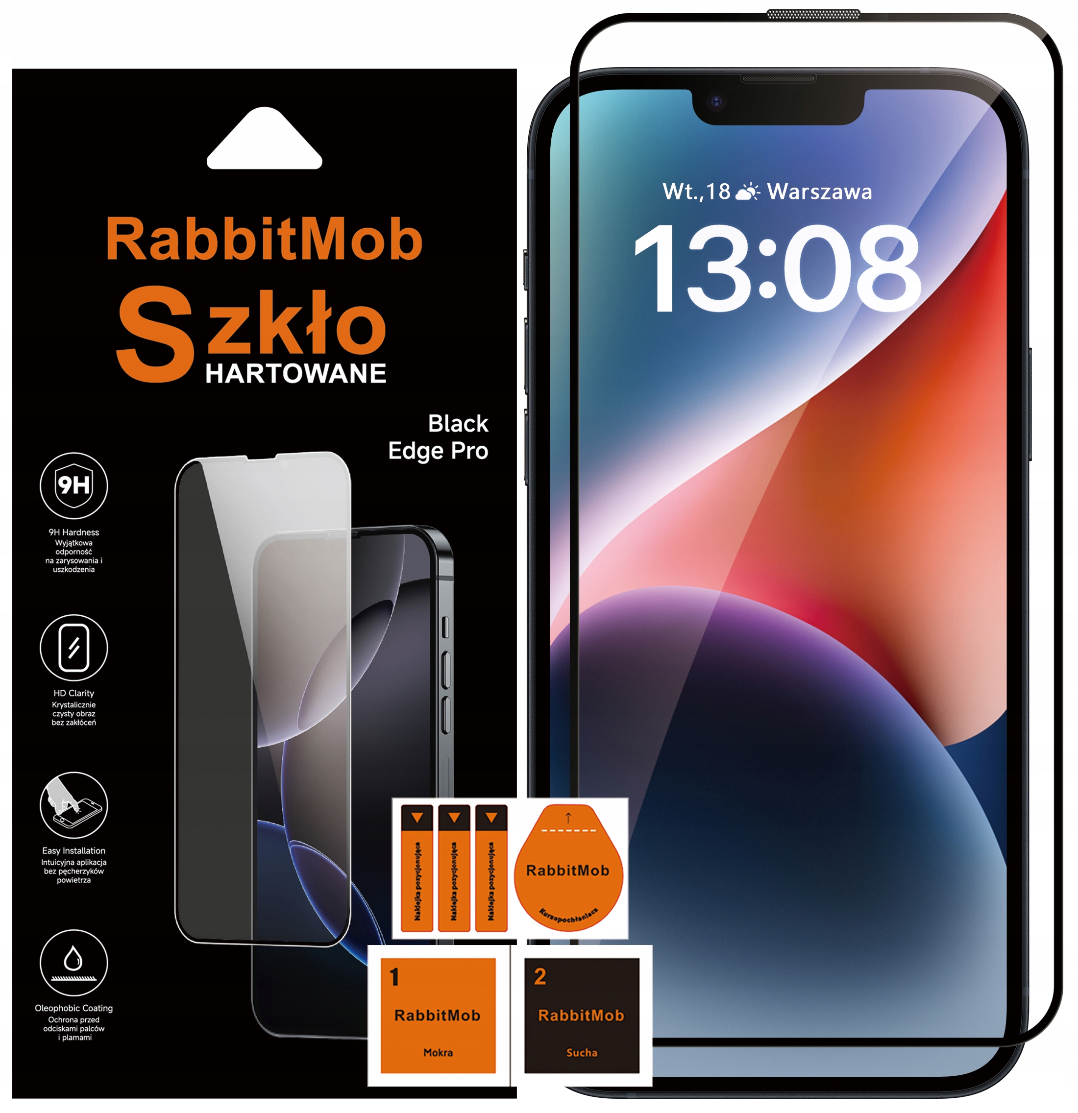 Szkło Hartowane 5D RabbitMob do iPhone 13 13 Pro 14 16e 17e Pełne