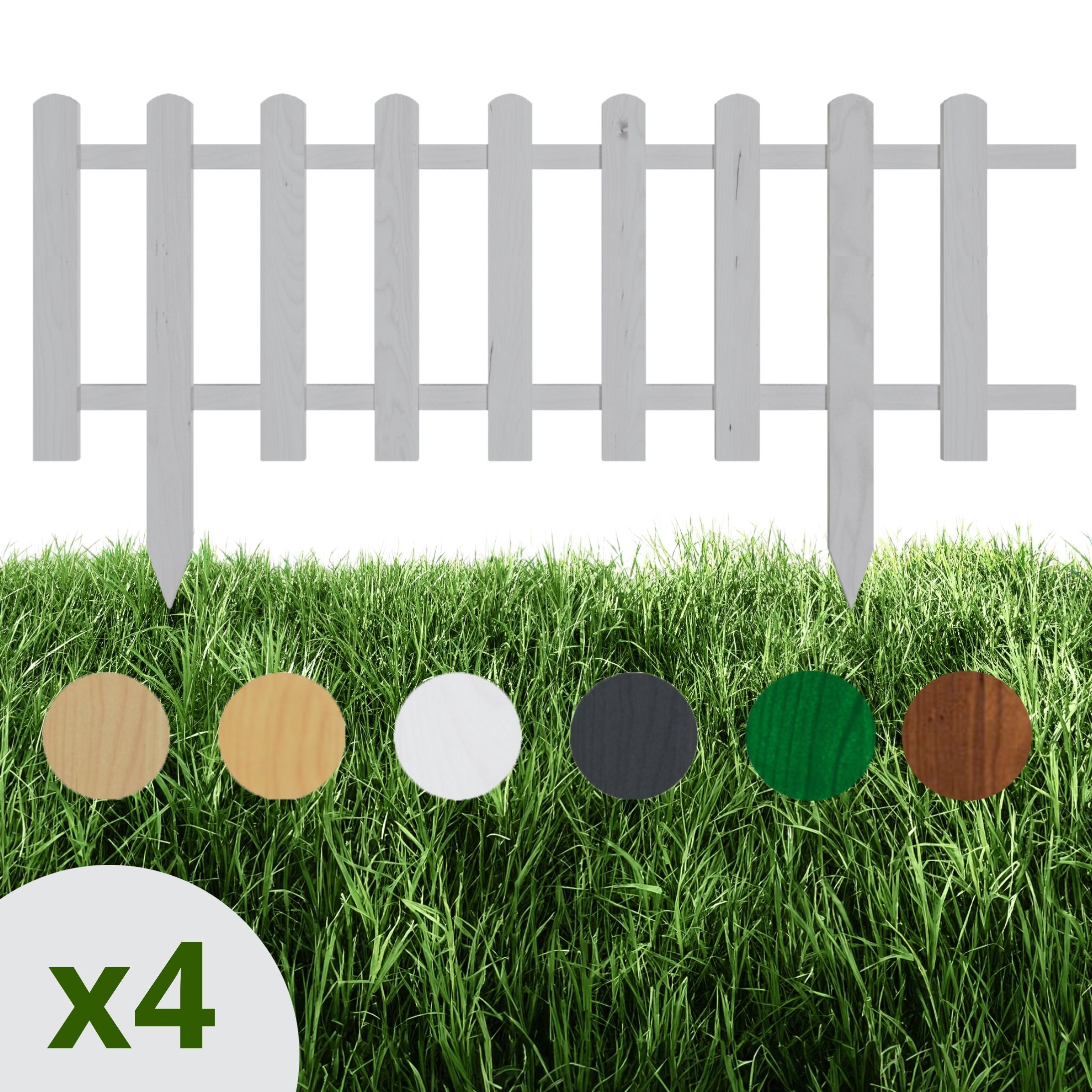 Floranica 4 Ks dřevěného zahradního plotu, záhonový, 100 x 30 cm, bílý