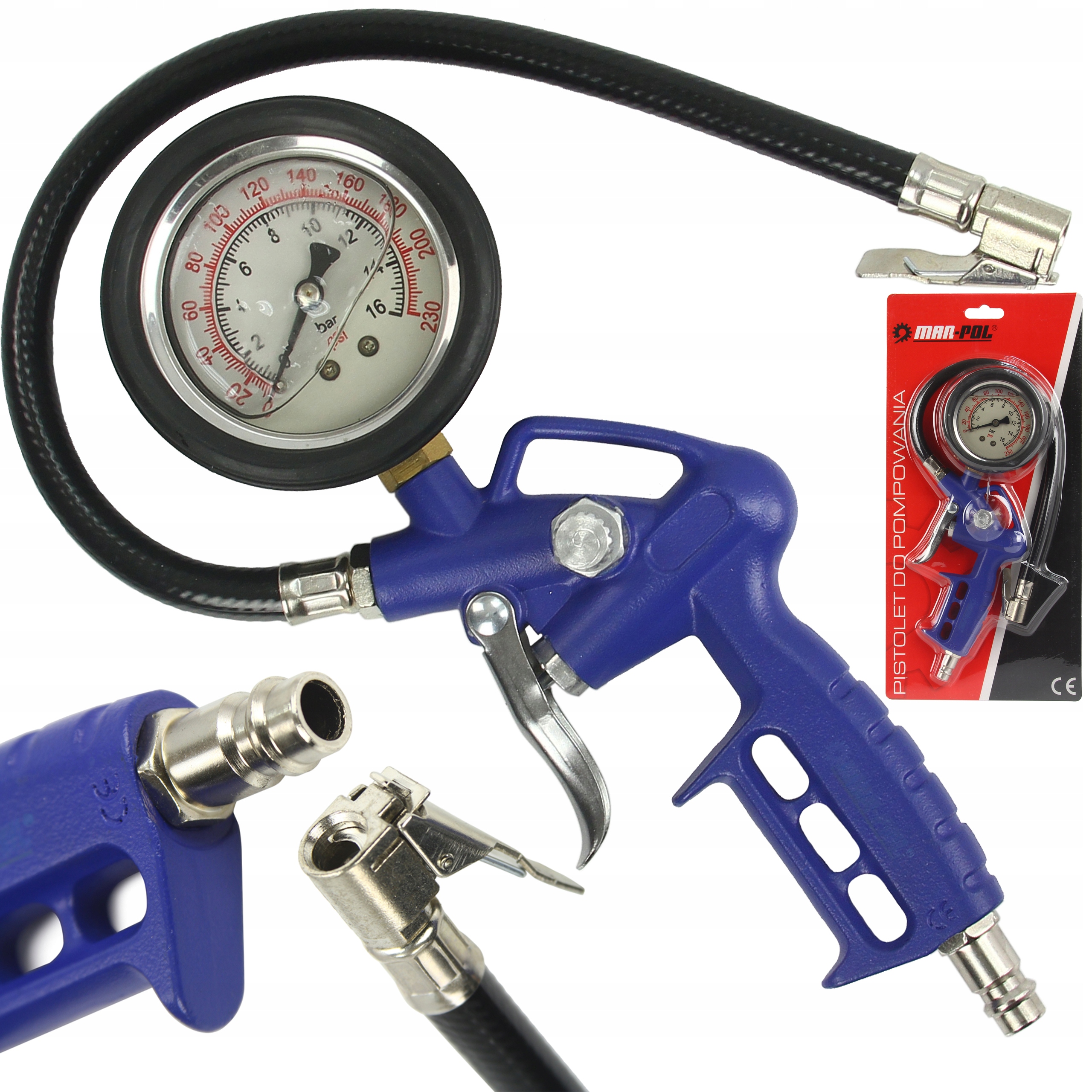 PISTOLET DO POMPOWANIA KÓŁ MANOMETR GLICERYNOWY
