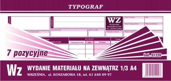 

Wydanie materiału na zewnątrz Typograf 01220 1/3A4