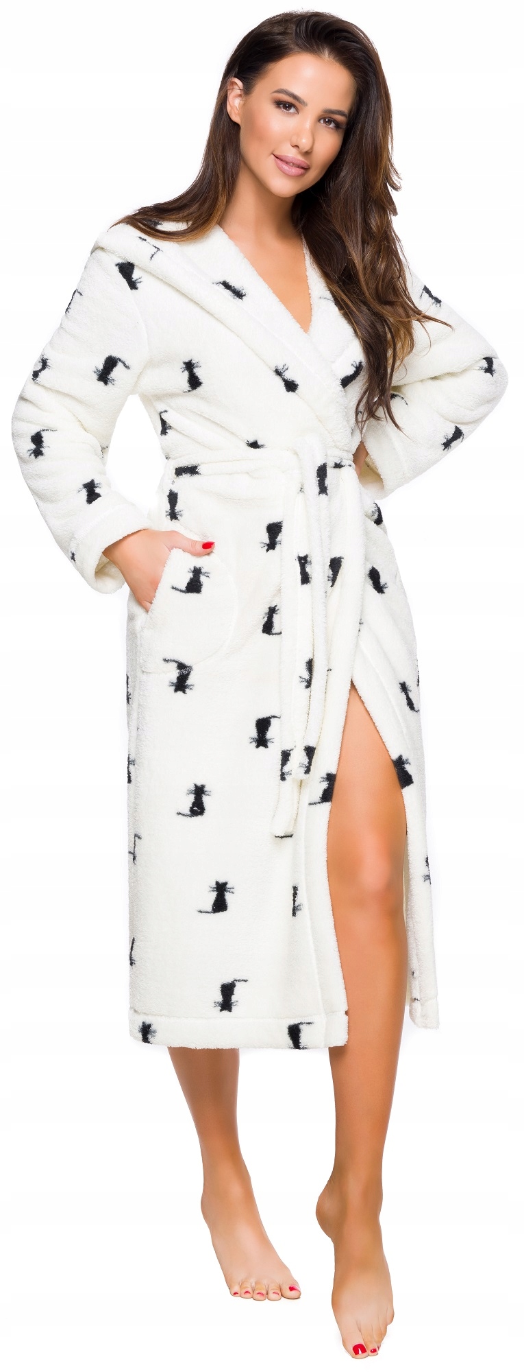 DŁUGI CIEPŁY PUCHOWY DAMSKI SZLAFROK PODOMKA M Rękaw długi rękaw