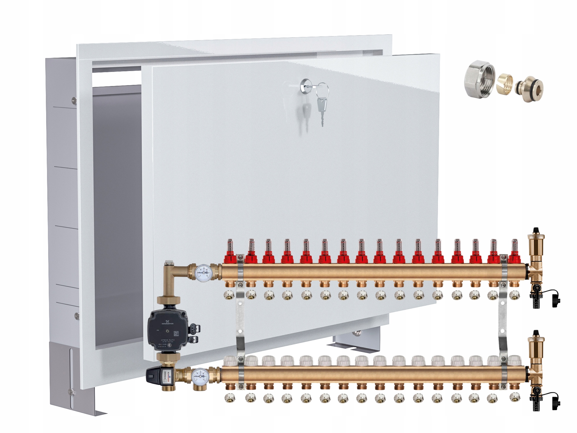 Mosazný Rozdělovač Podlahy 16 S Čerpadlem Grundfos Podomítková Skříňka Pex