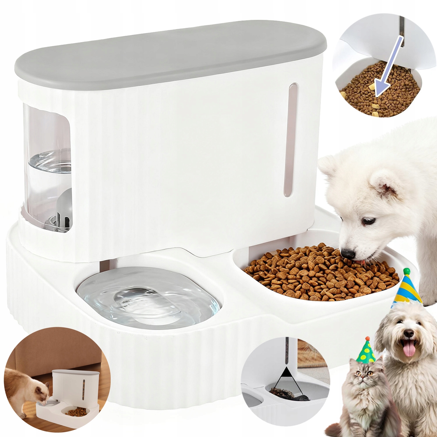 Levně Automatický Dávkovač Dvojitého Dávkovač Pro Psa Kočku Nádoba Na Obilí 3 L