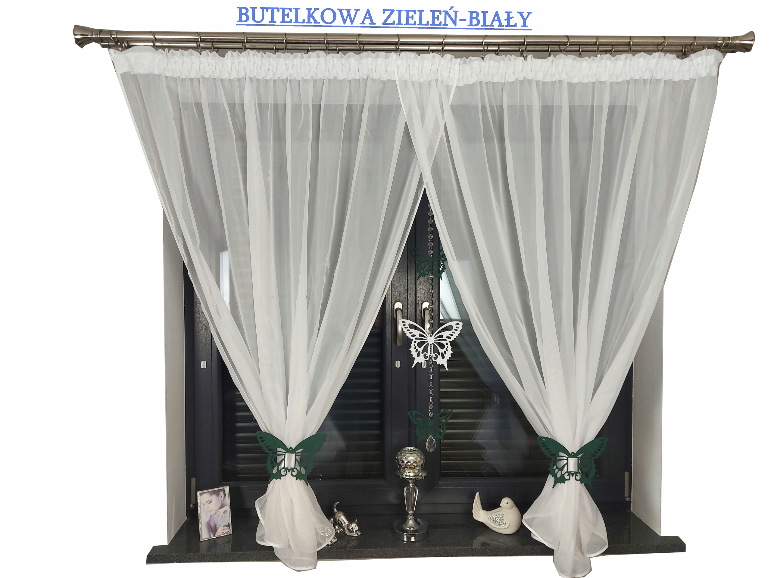 FIRANA GOTOWA AŻUR OZDOBA MOTYL KOMPLET Z ZAWIESZKĄ 200x220 KRYSZTAŁEK Materiał woal