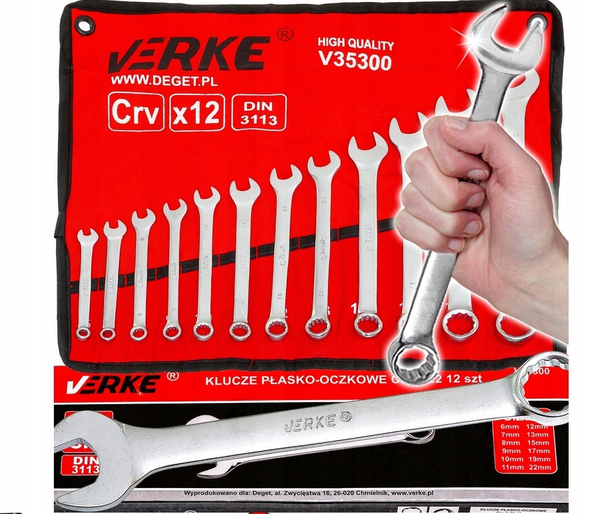 Klucze Płaskie Płasko Oczkowe Zestaw Kluczy Płaskich 6-22mm Dwustronne 12EL