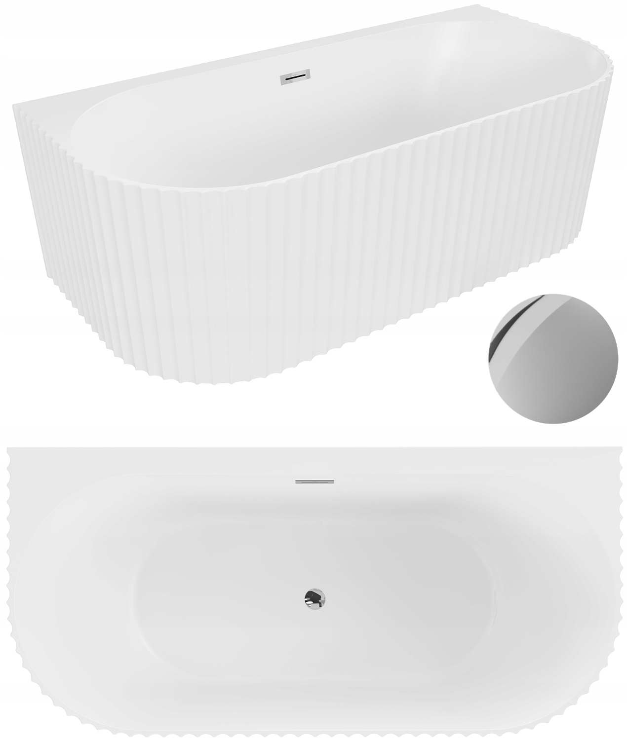 Wanna wolnostojąca przyścienna 170x80 ryflowana Mexen Sella biała mat chrom