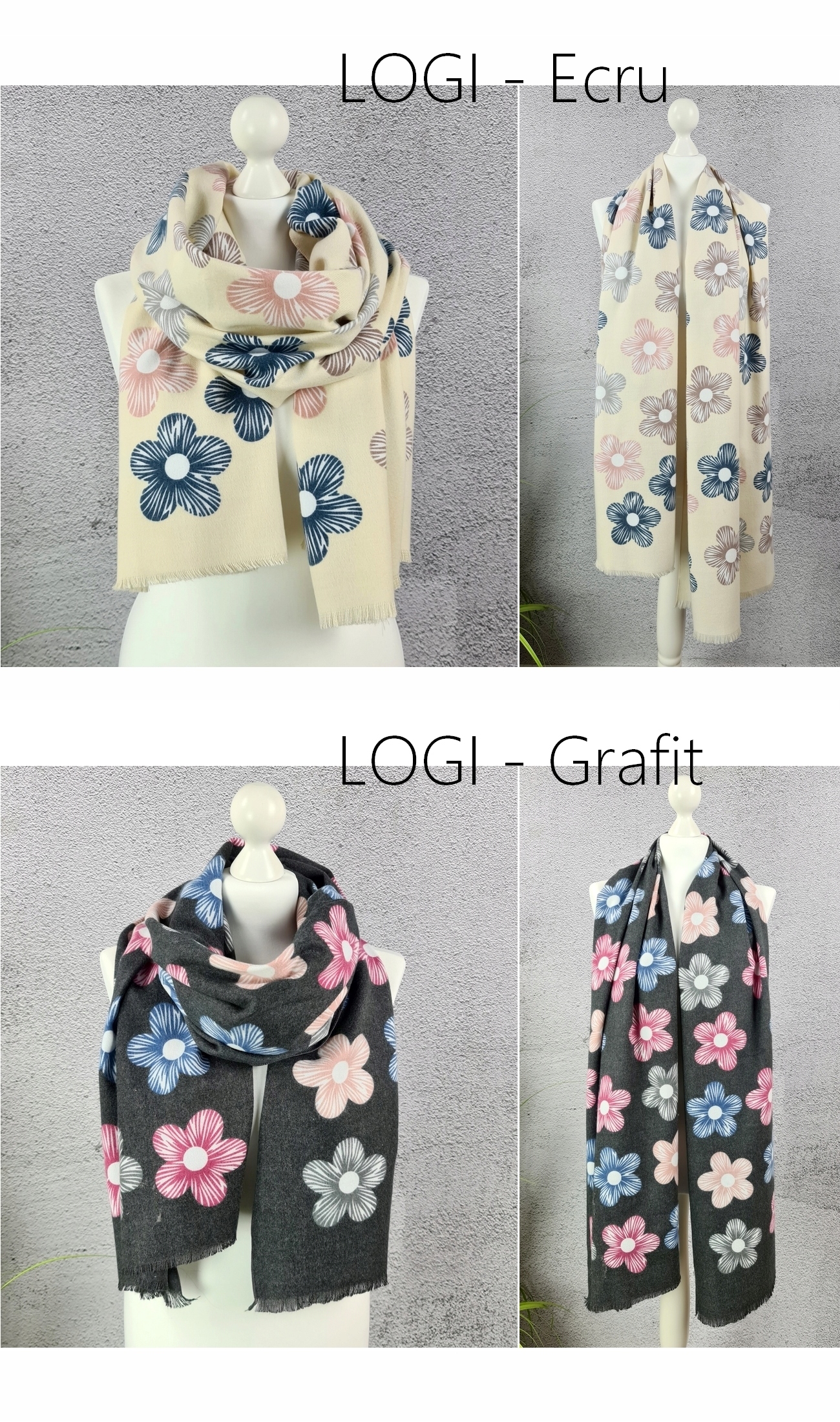 STYLOWY WIOSENNY DŁUGI SZAL ciepły szalik chusta w KWIATY BAWEŁNA JAKOŚC Marka Distribution4you