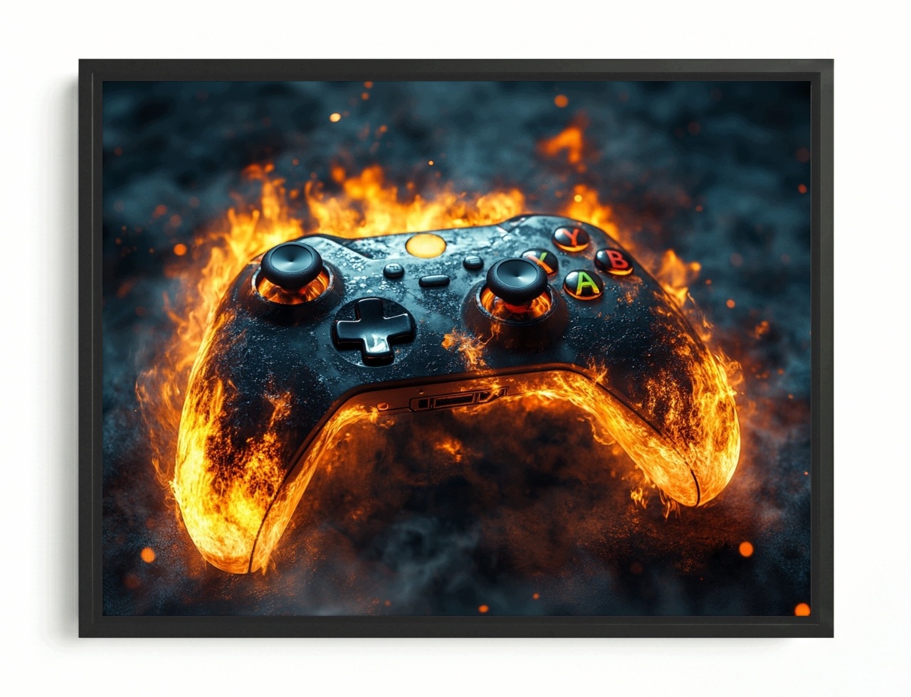 Obraz Rám American Box Gaming Konzola Kontroler Pad Gamepad Oheň 80x60