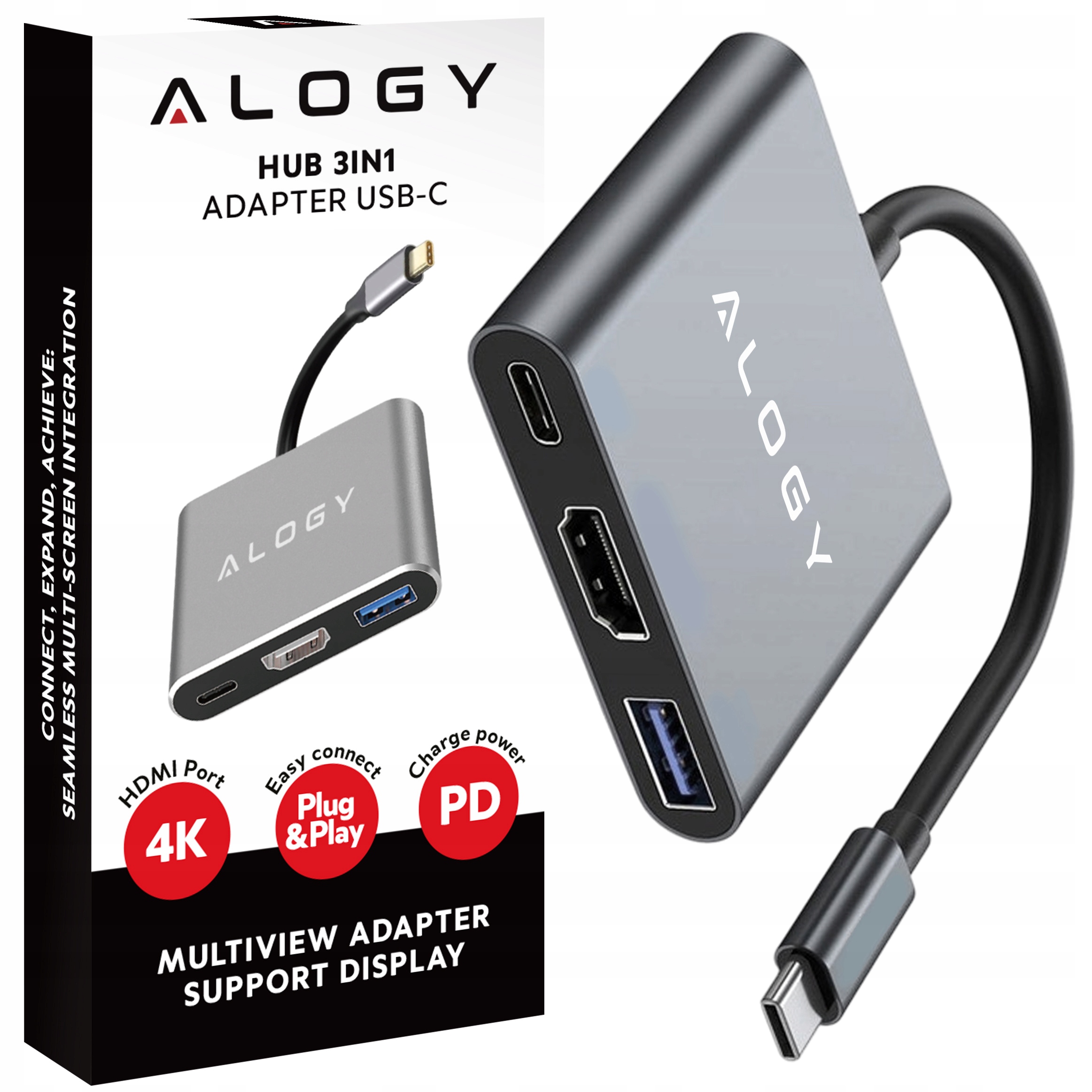 Adapter hub 3w1 Alogy USB-C HDMI USB-A 4K