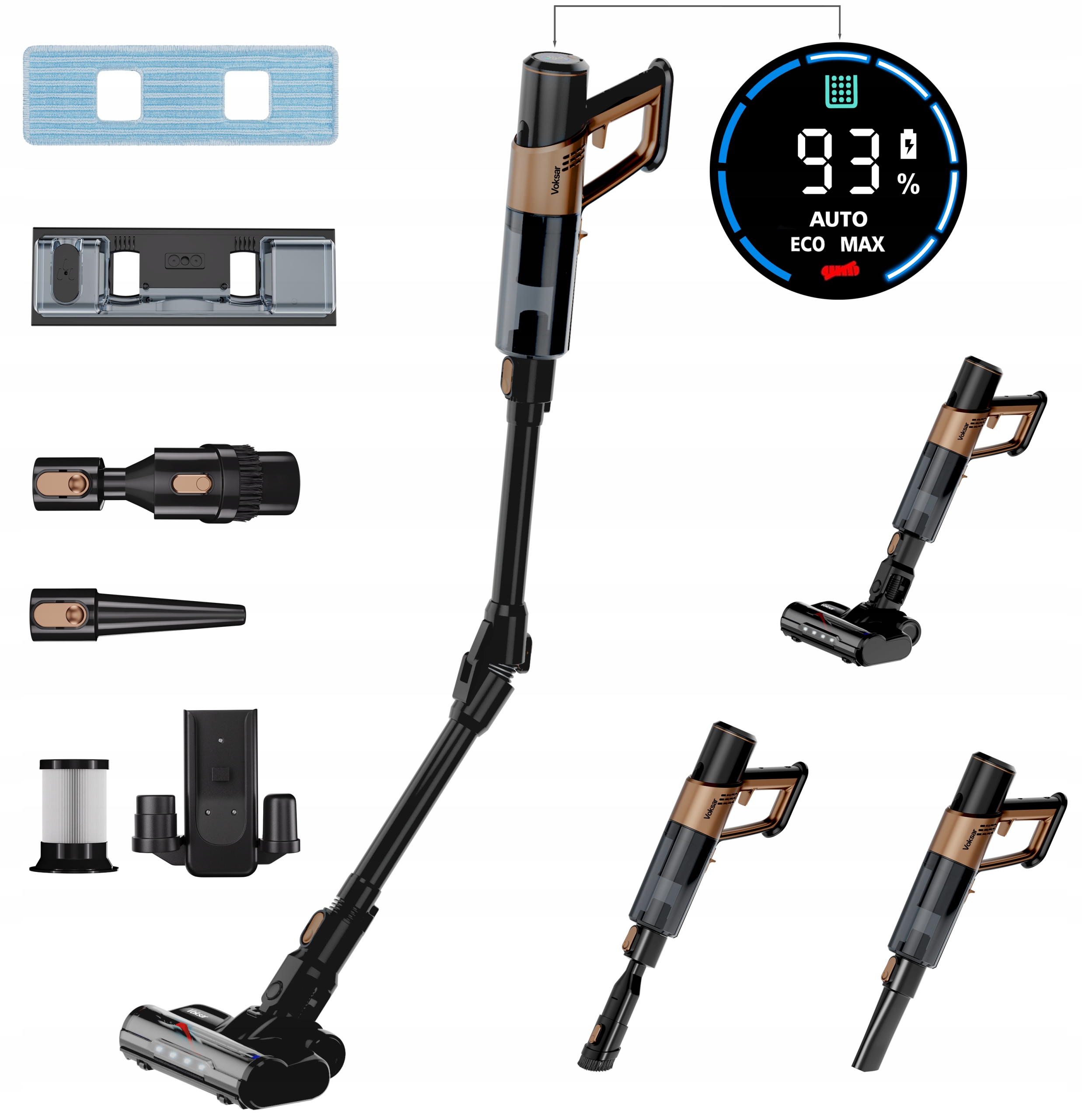 Odkurzacz Bezprzewodowy Pionowy Mopujący Myjący Voksar S11 Pro Mop 5w1 Led