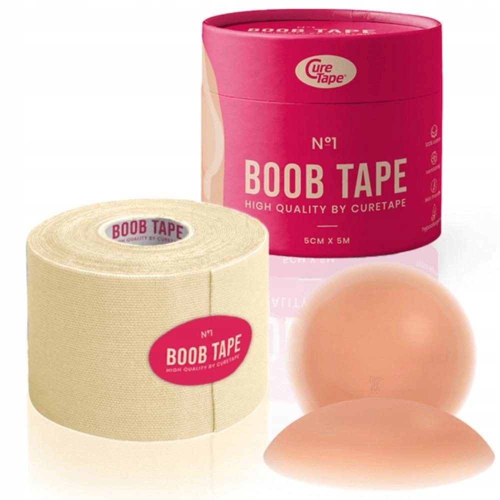 Taśma CureTape BOOB TAPE UNOSZĄCA MODELUJĄCA do biustu pushup CIELISTA 5M Kolor beżowy