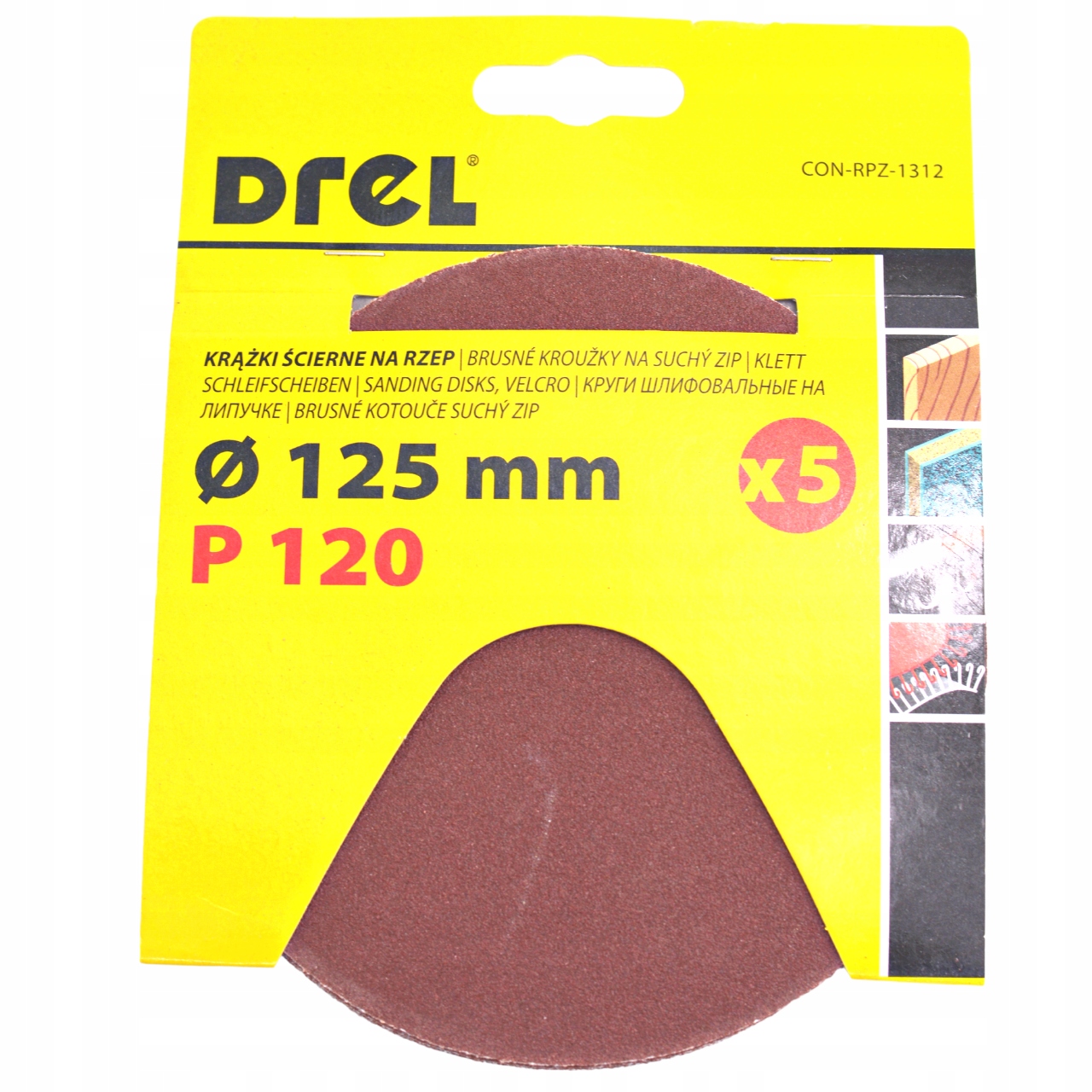 PAPIER ŚCIERNY NA RZEP KRĄŻKI 125mm P120 - 5szt