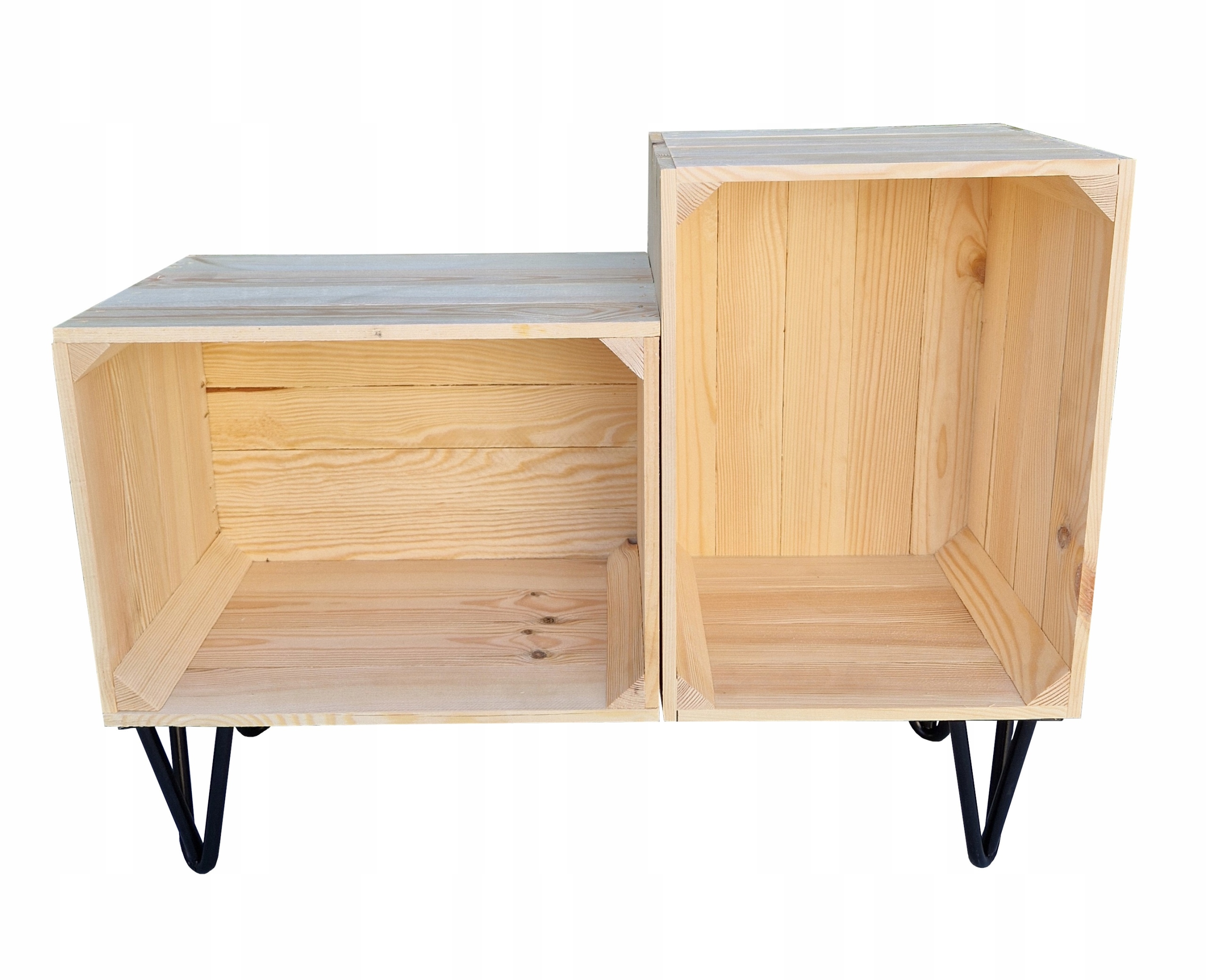 Regál Z Přírodních Dřevěných Krabic S Nohami Hairpin, Na Výzdobu