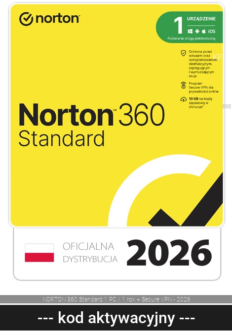 NORTON 360 Standard 1 PC / 1 rok + Secure VPN - 2026