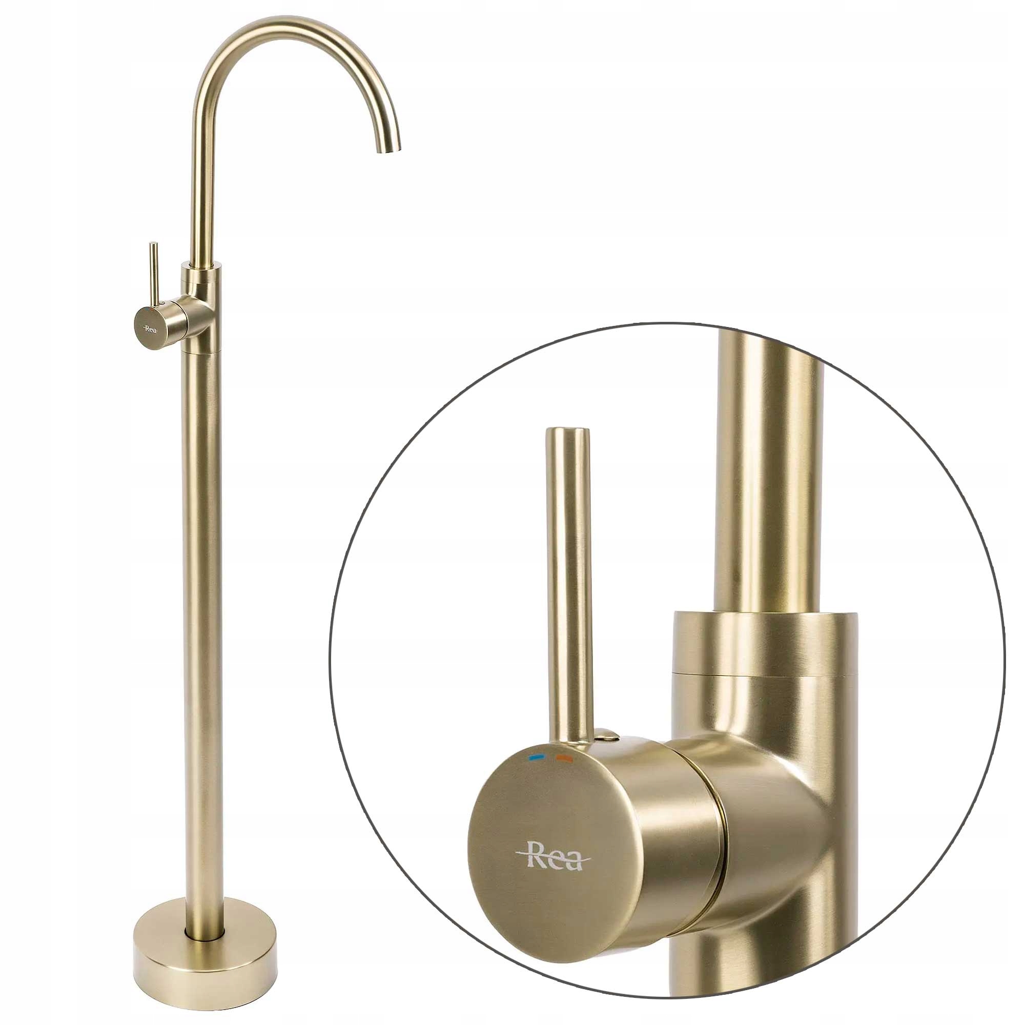 Zlatá podlahová umývadlová batéria Lungo Brush Gold s pohyblivým výtokom 20 cm