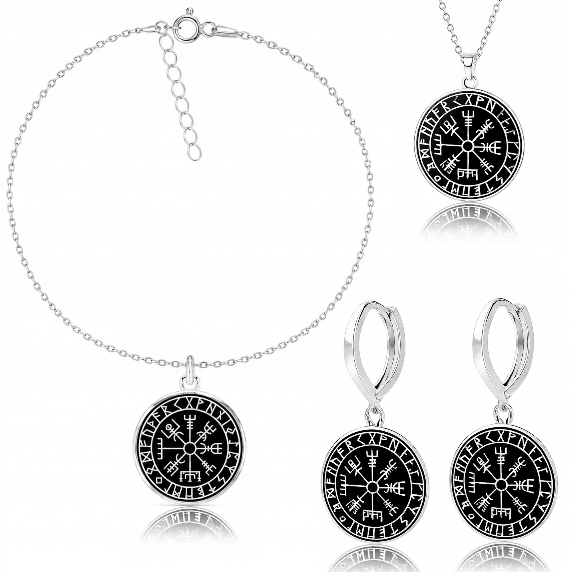Runový Kompas Vikingů Vegvisir Sada šperků ankr stříbro 925