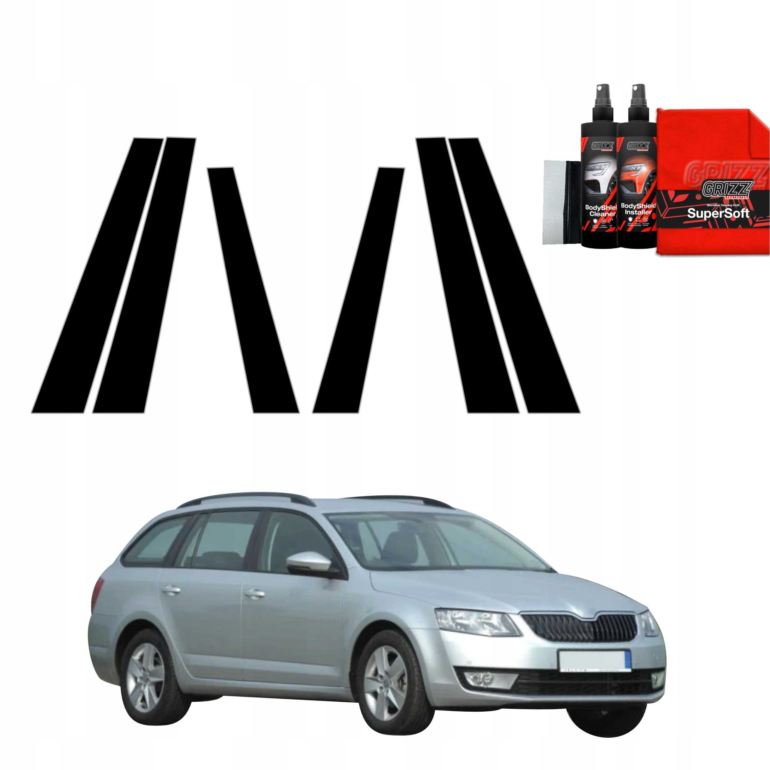 6v1 Černá fólie na sloupky pro Škoda Octavia 3 Kombi 5D (2017-2020)