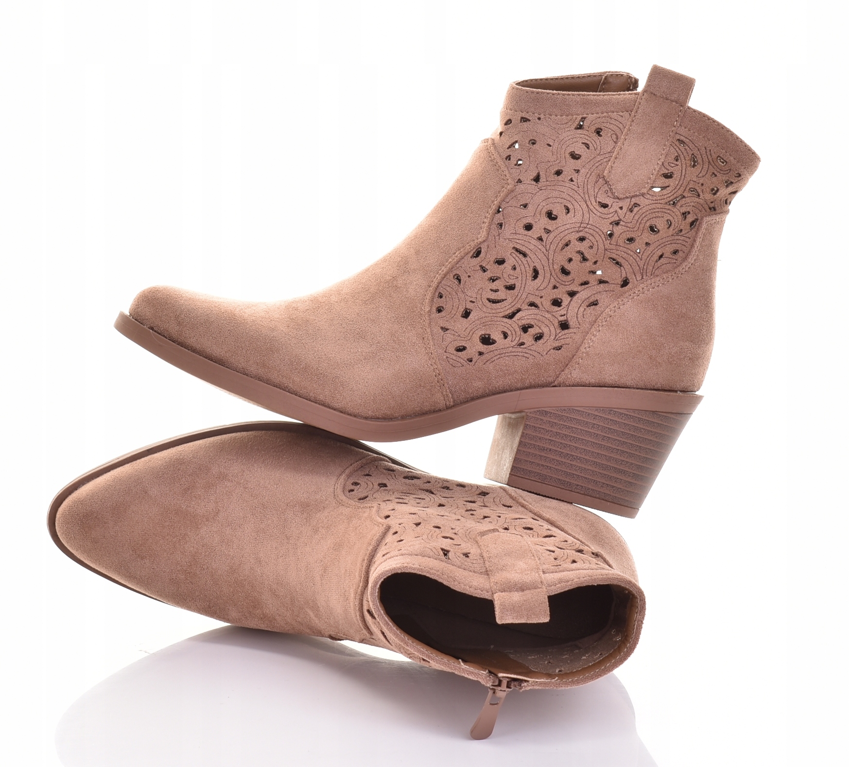 Dámské Kotníkové Boty Ažurové Boty S Plochým Podpatkem, Módní, Hnědé, Béžové