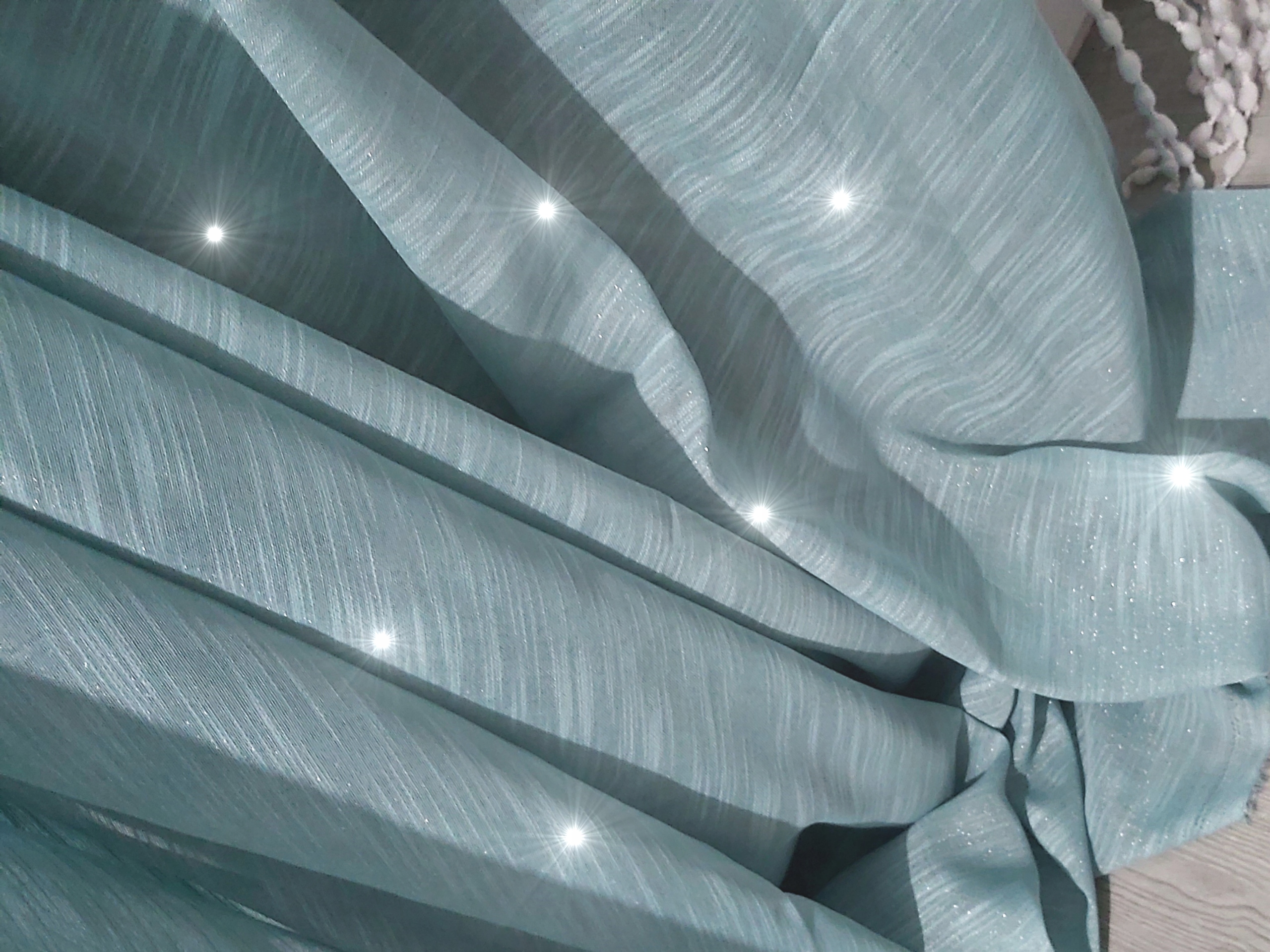 

Zasłona Szron Błyszczący Mrożony Len Batyst Turkus