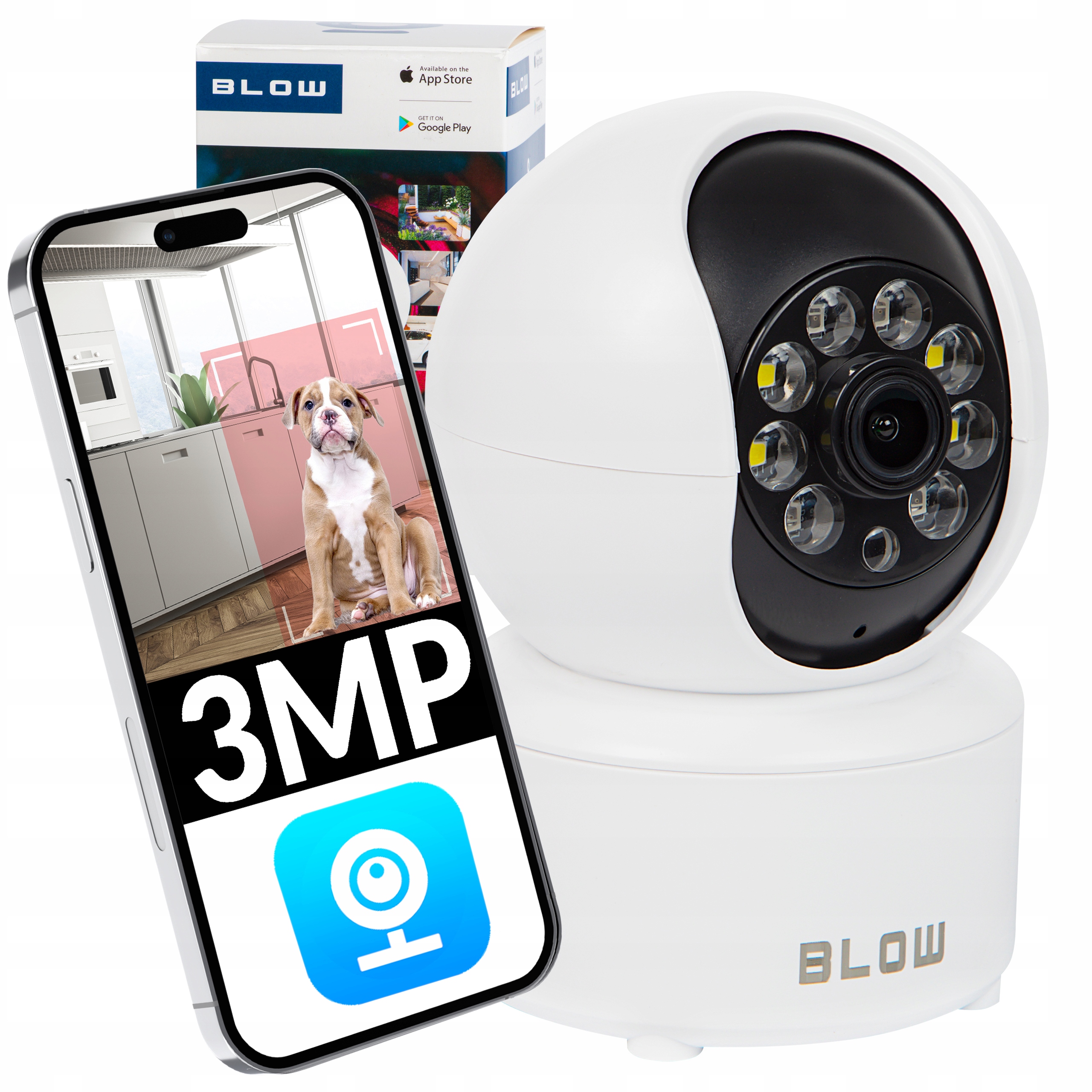 KAMERA WIFI IP WĘWNĘTRZNA OBROTOWA NIANIA 3MPx ZOOM SMART MINI 2K DETEKCJA