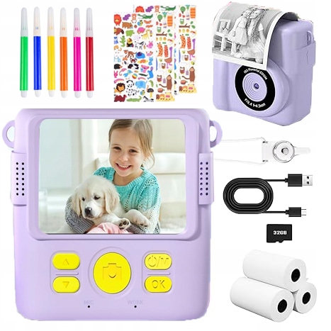 Dětský Fotoaparát S Okamžitým Tiskem, 2.4'' Fotoaparát Pro Děti S Instantním Tiskem, Fialový