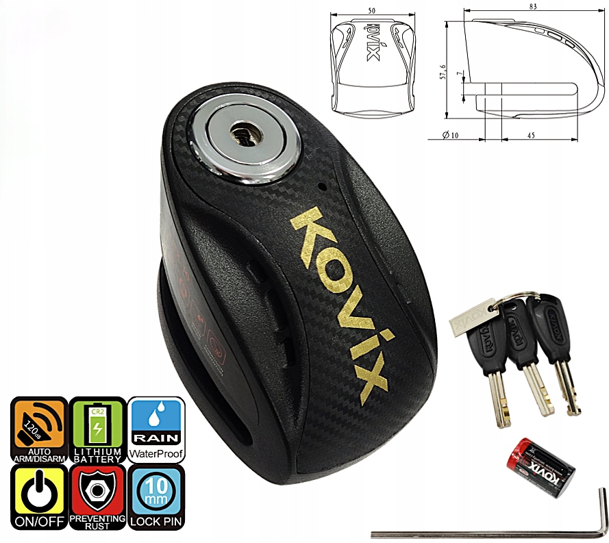 Zámek Brzdového Kotouče S Alarmem 120dB Kovix Ideální Pro Velký Motocykl