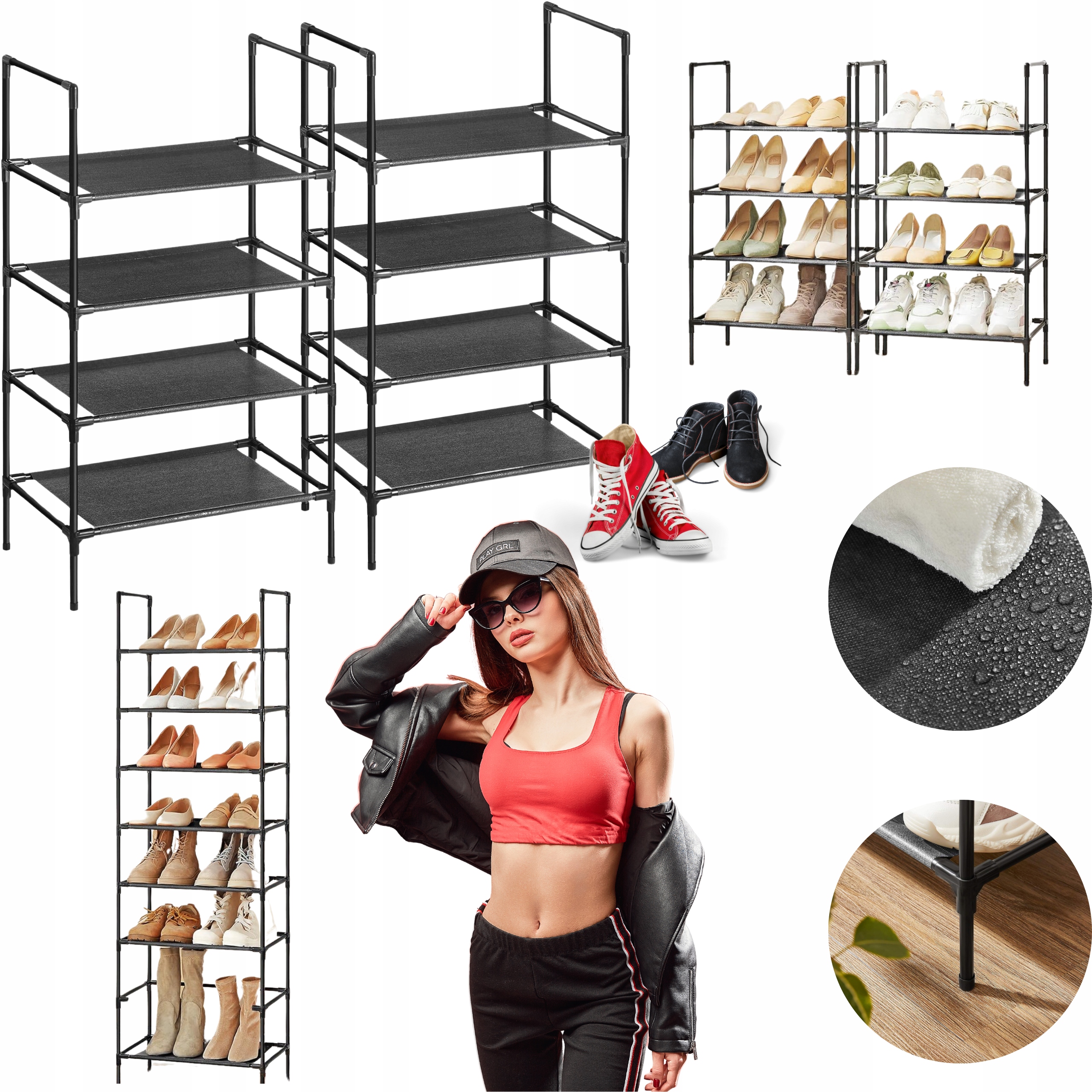 ZESTAW STOJAKÓW PÓŁEK METALOWYCH REGAŁ NA BUTY PIONOWE STABILNE CZARNE XL