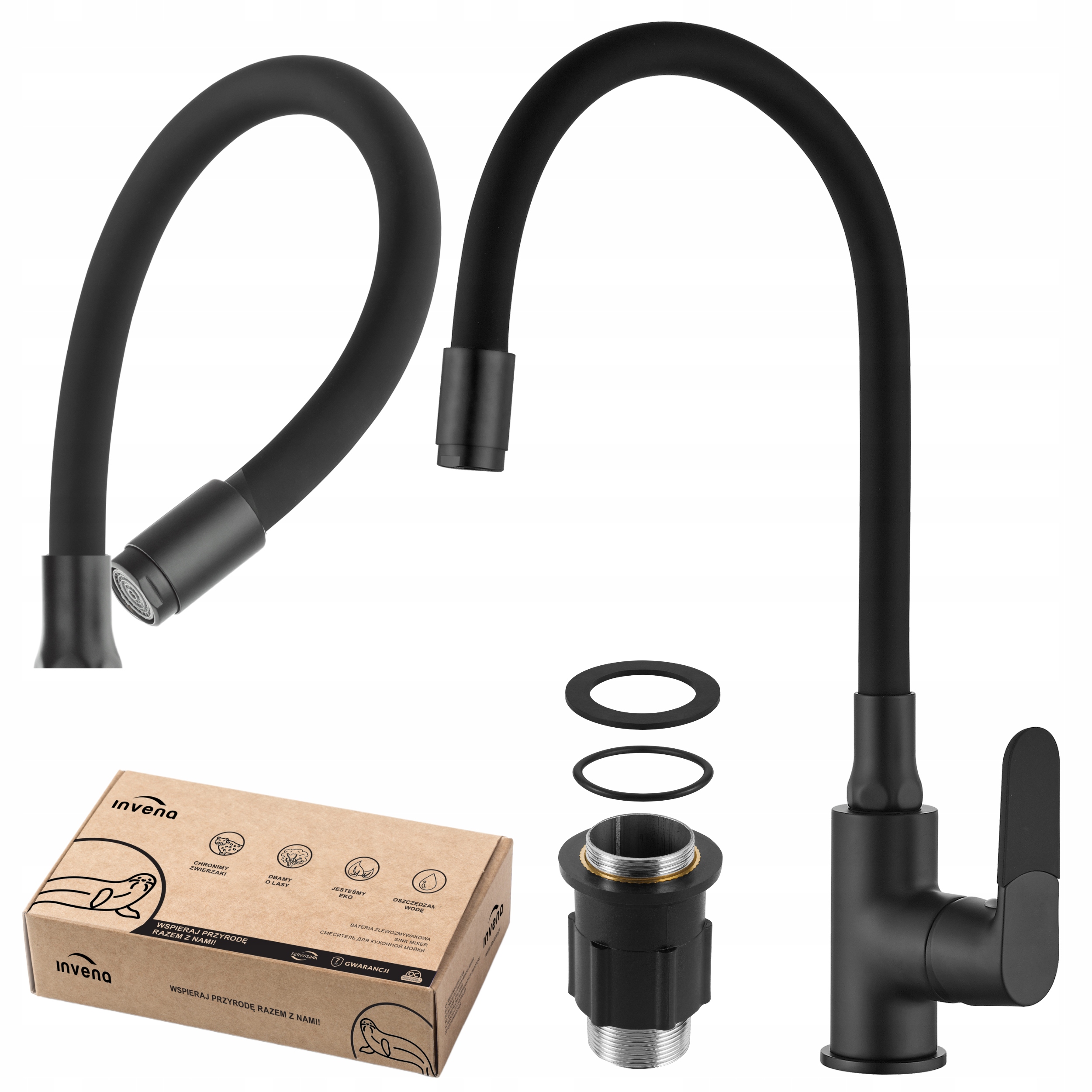 Bateria Zlewozmywakowa Kuchenna Stojąca Kran Elastyczna Wylewka Czarna