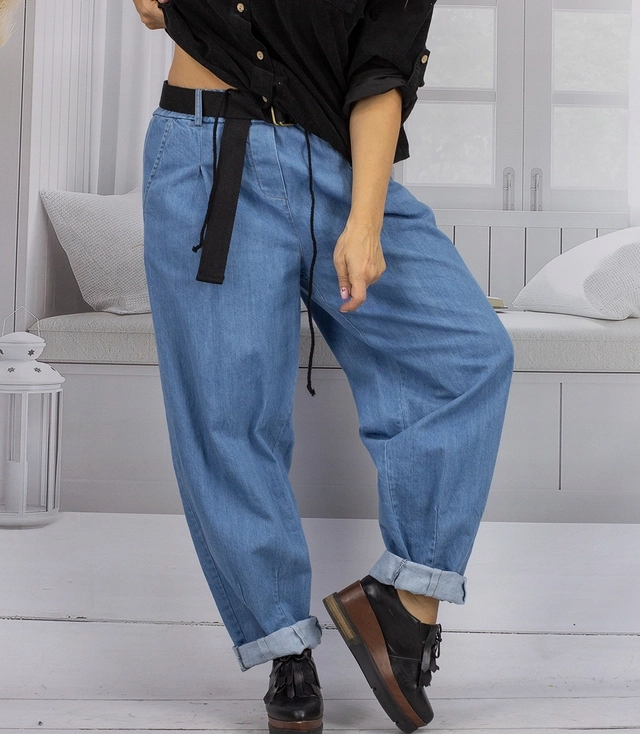 Dámské džíny Mom Jeans s páskem, bavlněné, univerzální velikost