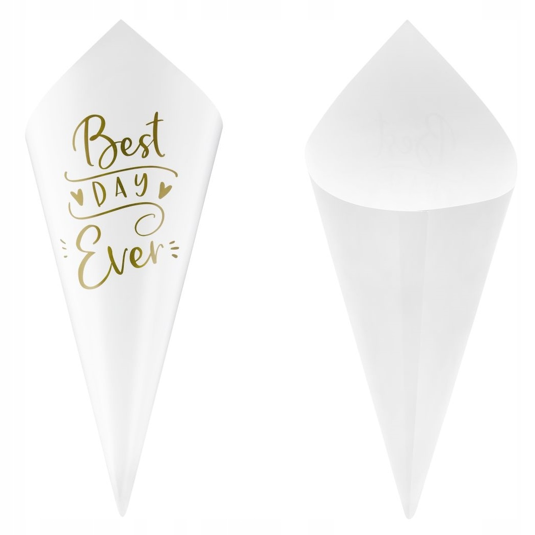 Papierowe ROŻKI NA KONFETTI PŁATKI RÓŻ białe Best day ever 10 szt na wesele
