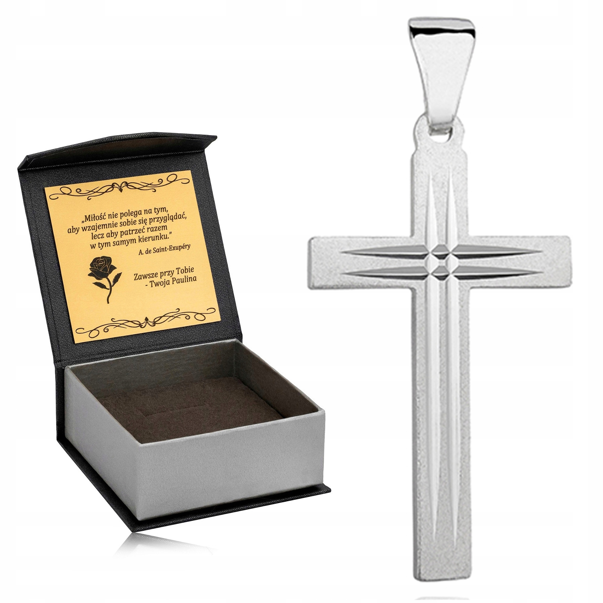 Krásný Stříbrný Pánský Rhodiovaný Křížek Pr 925 Velký Diamantový Kříž Gravírování