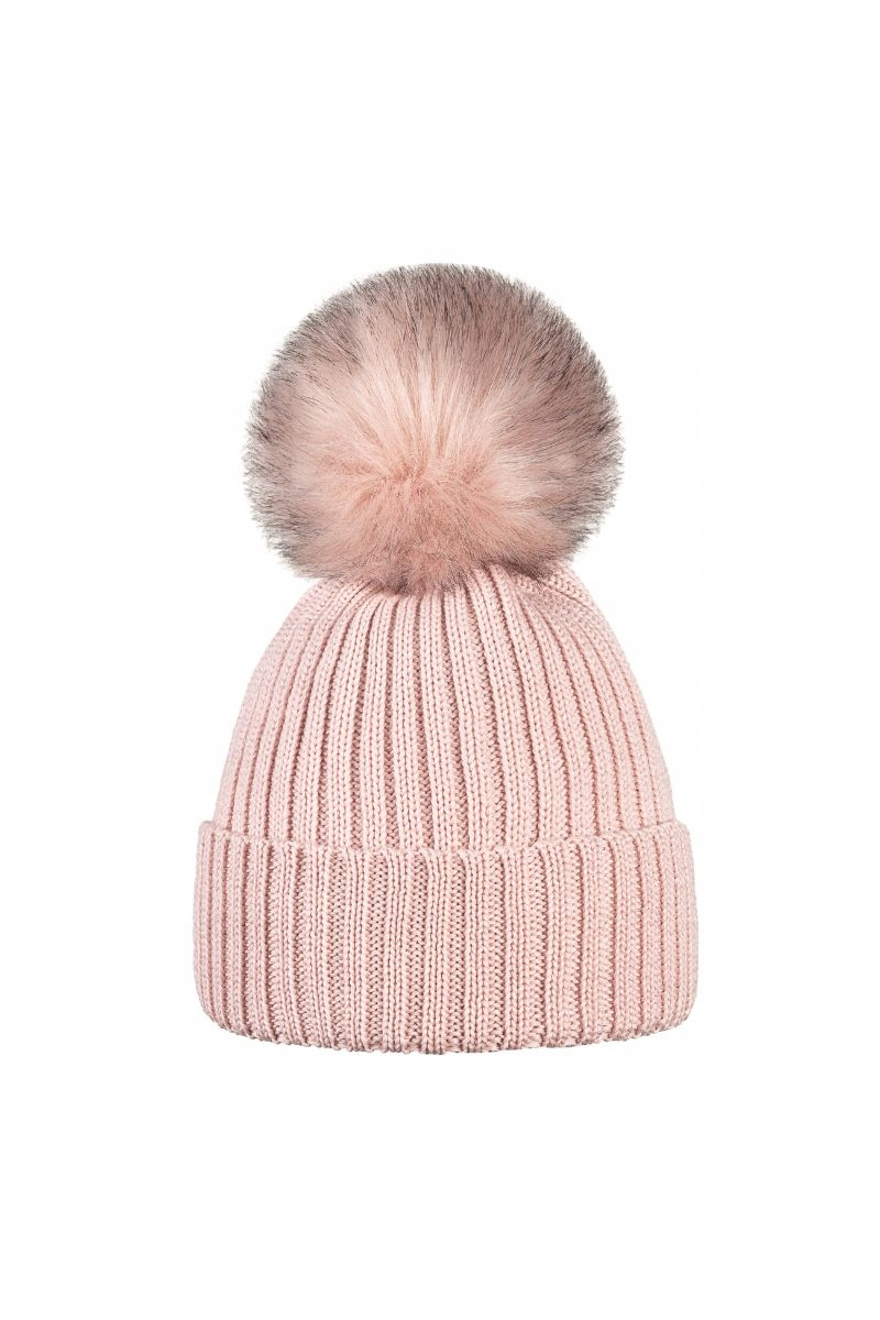 Dámská zimní Čepice Ander s bambulkou, merino vlna, Ollo Pink 58