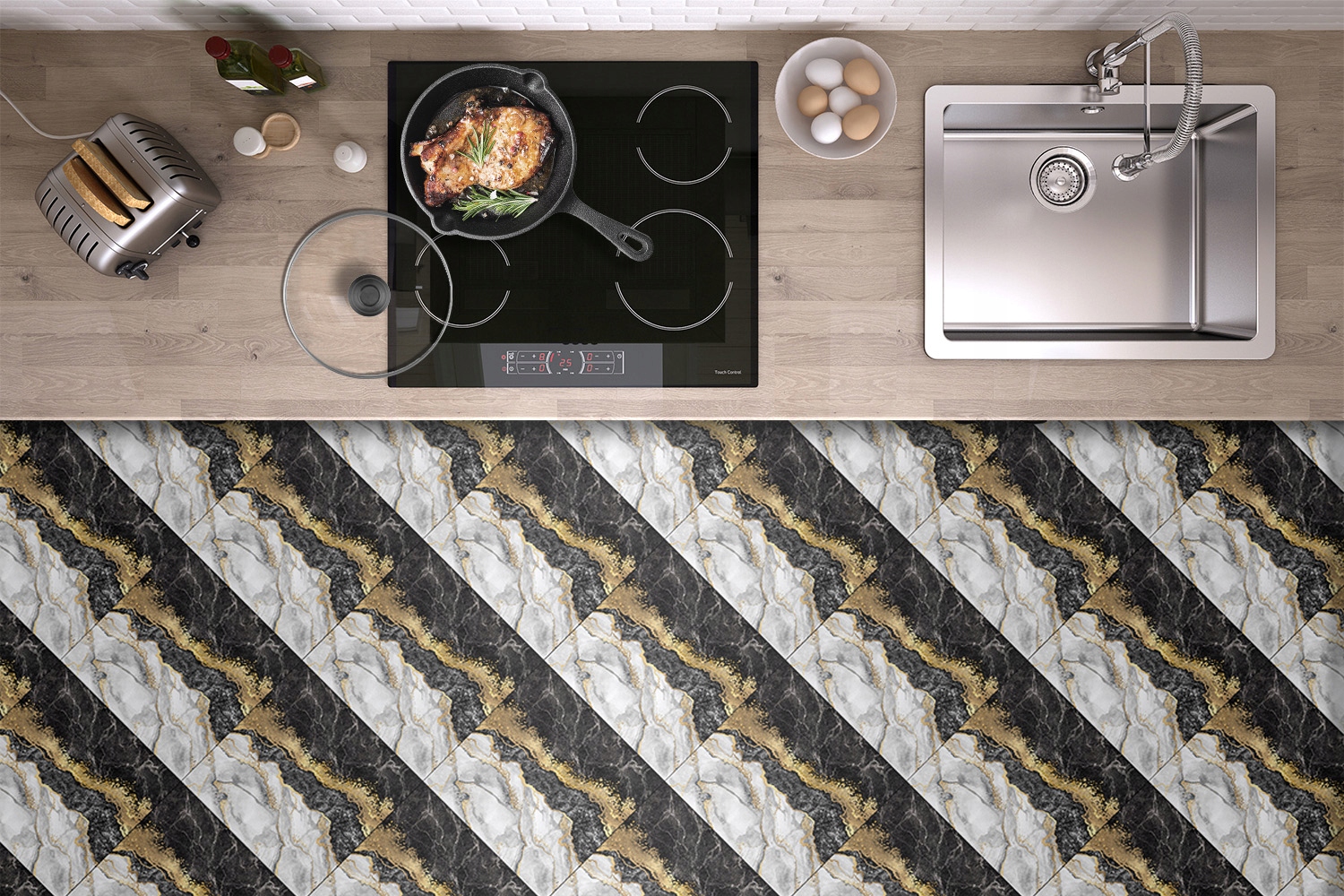 Płytka ścienna samoprzylepna 9 szt Marmurowa plaża Marka Bluedecor