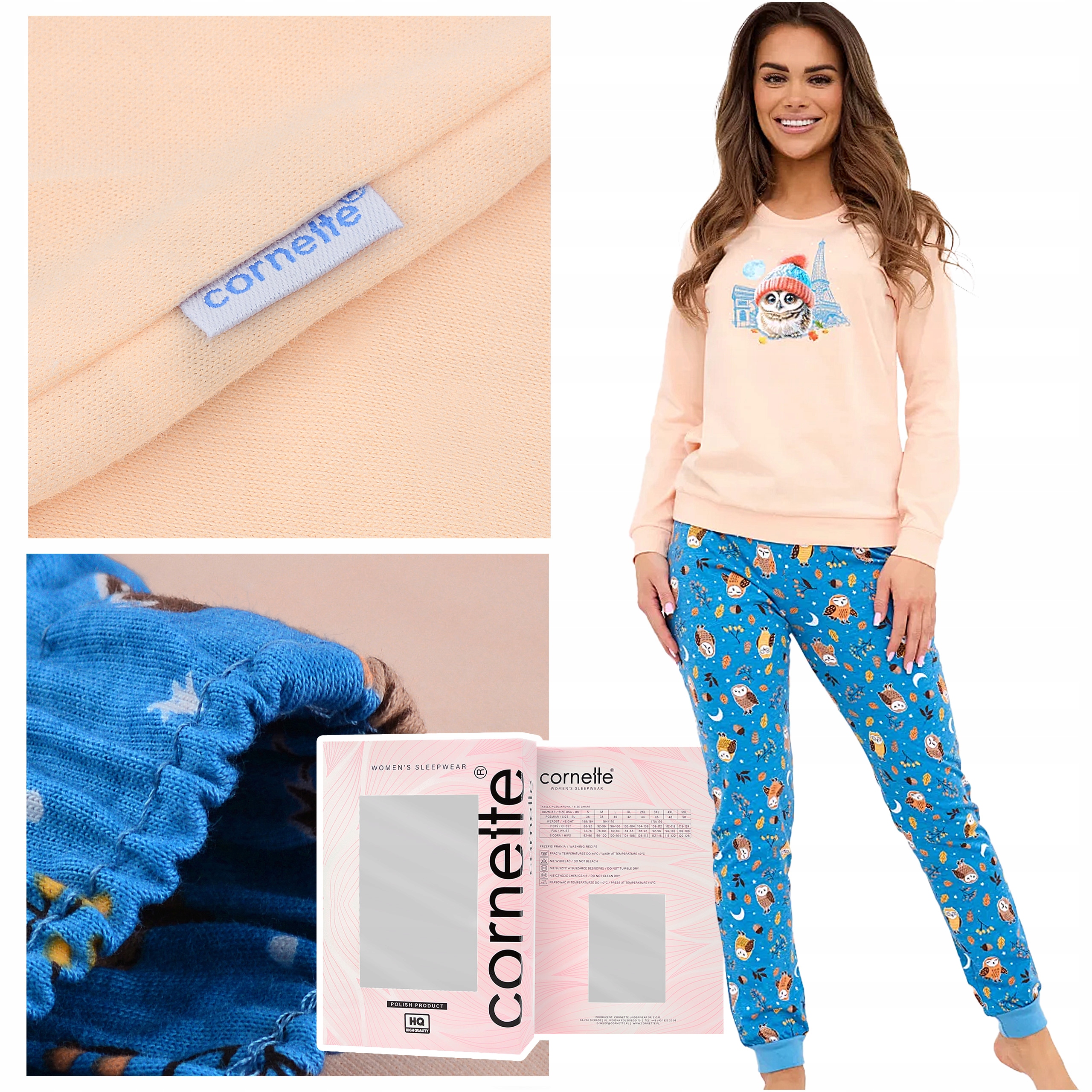 Dámská pyžamová souprava Cornette s dlouhým rukávem, Bavlna potisk Paříž, Velikost S