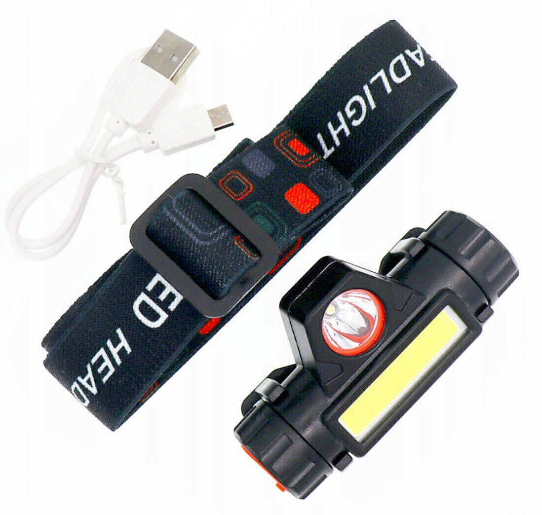 LATARKA CZOŁOWA LAMPKA Z MAGNESEM COB MINI REFLEKTOR NA GŁOWĘ CZOŁÓWKA USB Kolor dominujący czarny