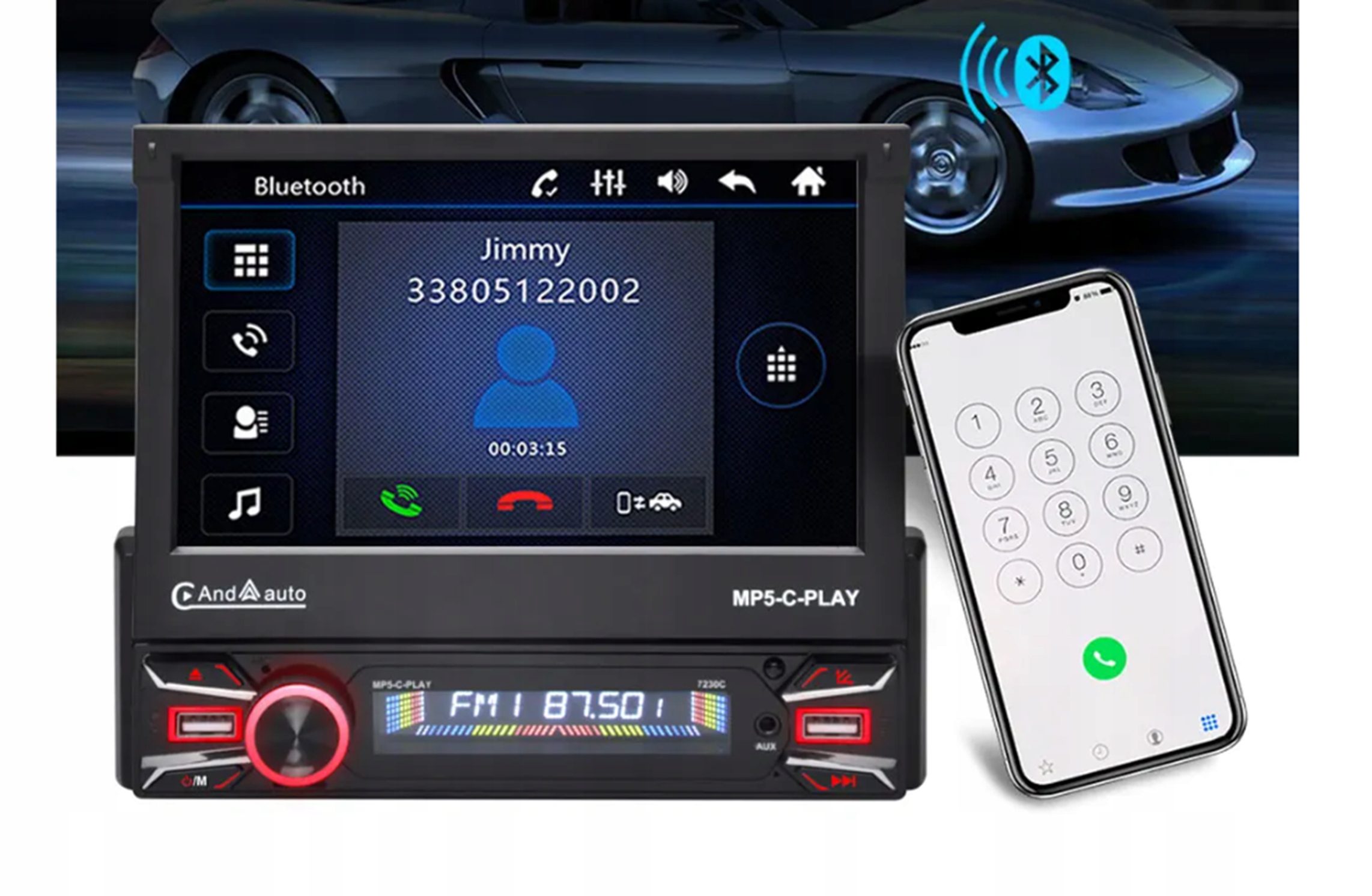 Radio Samochodowe 1DIN 7"Bluetooth USB AndroidAuto/Carplay Wysuwany Ekran Kod producenta Maxxer 7230