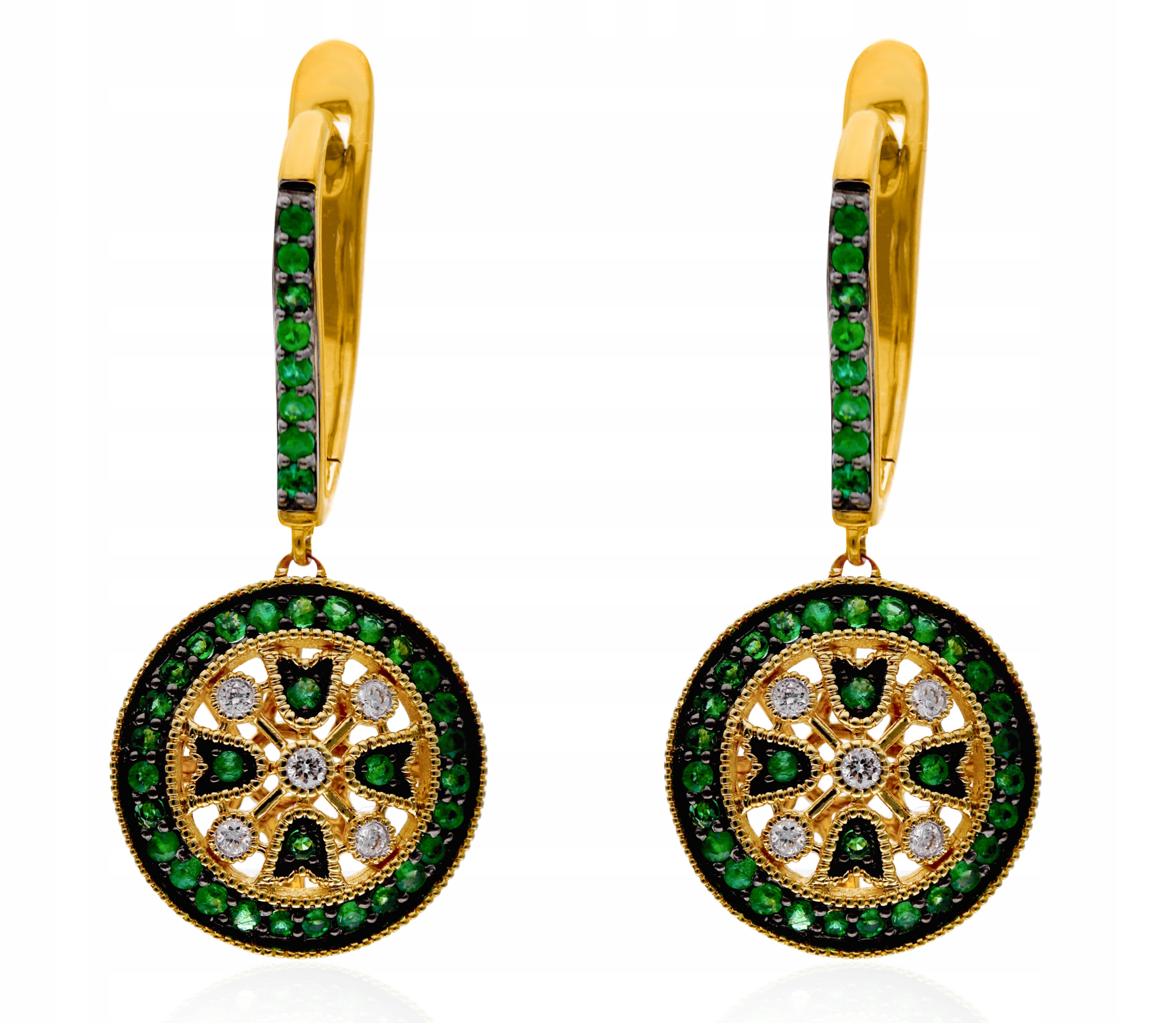 Náušnice zlaté Au 585 se smaragdy a diamanty JE5934EMY