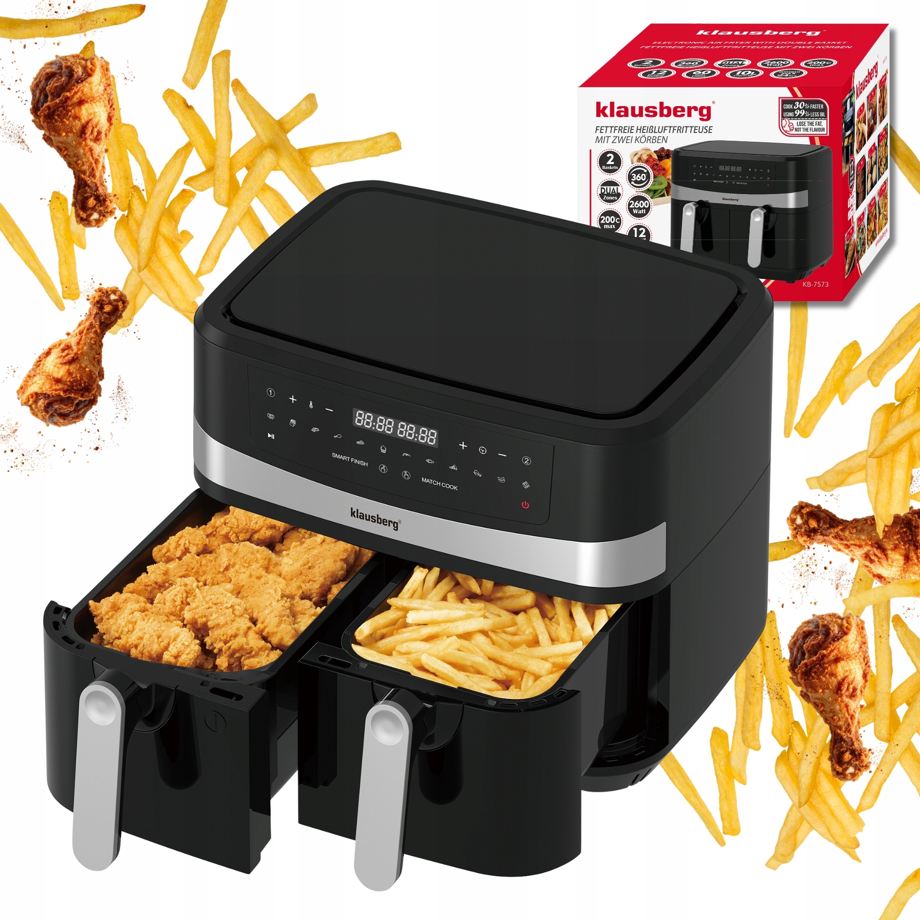 Horkovzdušná fritéza Klausberg KB-7573, 1750 W, 9 l