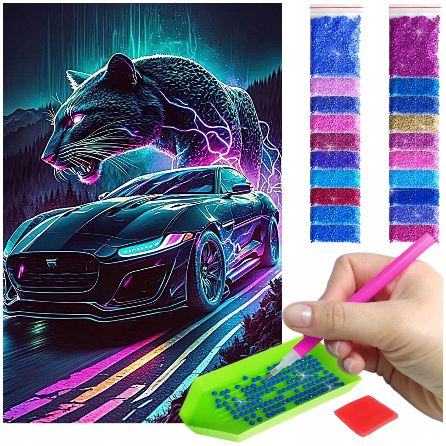 Výšivka Diamond Painting mozaika neonová jaguár sada